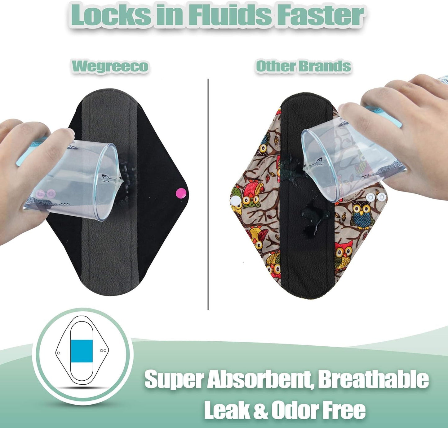 wegreeco Charcoal Reusable Menstrual Pads - Reusable Sanitary Pads | Reusable Panty Liners | Soft Cloth Menstrual Pad- 6 Pack with 1 Cloth Mini Wet Bag (Small, Black)