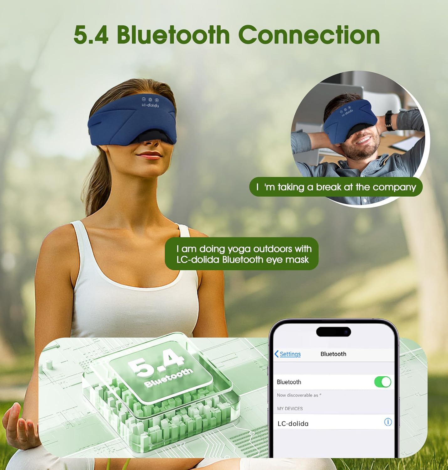 Sleep Mask with Headphones Bluetooth 5.4, LC-dolida Wireless Music Eye Mask for Sleeping Headphones with Soft Bamboo Cotton Cooling Breathable,Ultra-Thin Stereo Speaker for Side Sleepers
