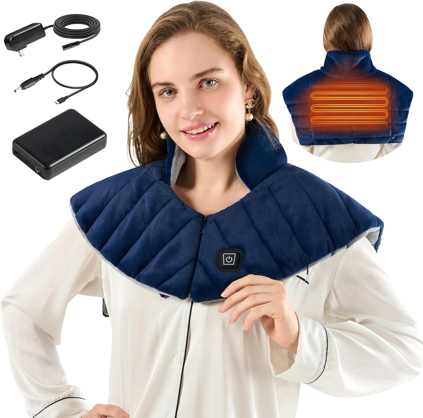 Portable Cordless Heating Pad for Neck, Shoulders & Back – Rechargeable Weighted Heating Pad & 3 Heat Settings Neck Warmer for Pain Relief, Gifts for Women, Men, Mom, Christmas Gifts