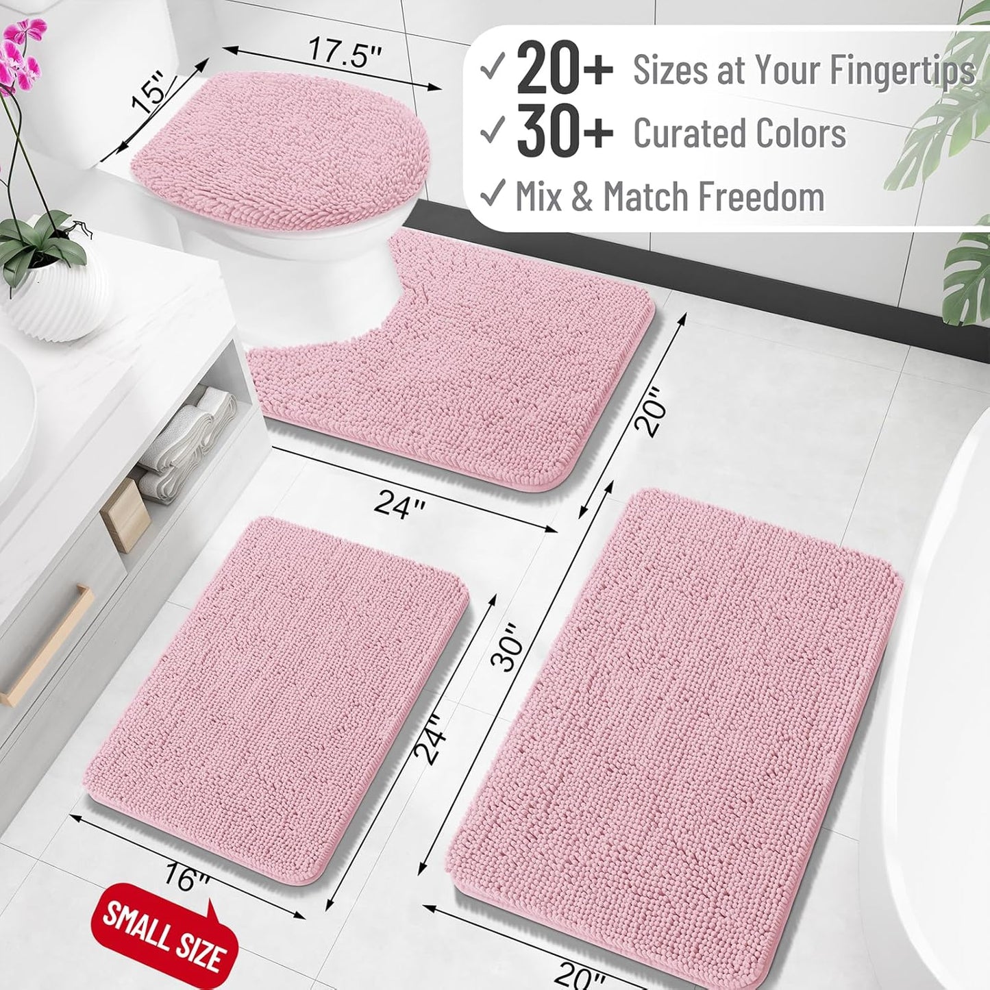 OLANLY Bathroom Rugs 36x24, Extra Soft Absorbent Chenille Bath Rugs, Rubber Backing Quick Dry, Machine Washable Bath Mats for Bathroom Floor, Tub and Shower, Home Decor Accessories, Dusty Rose