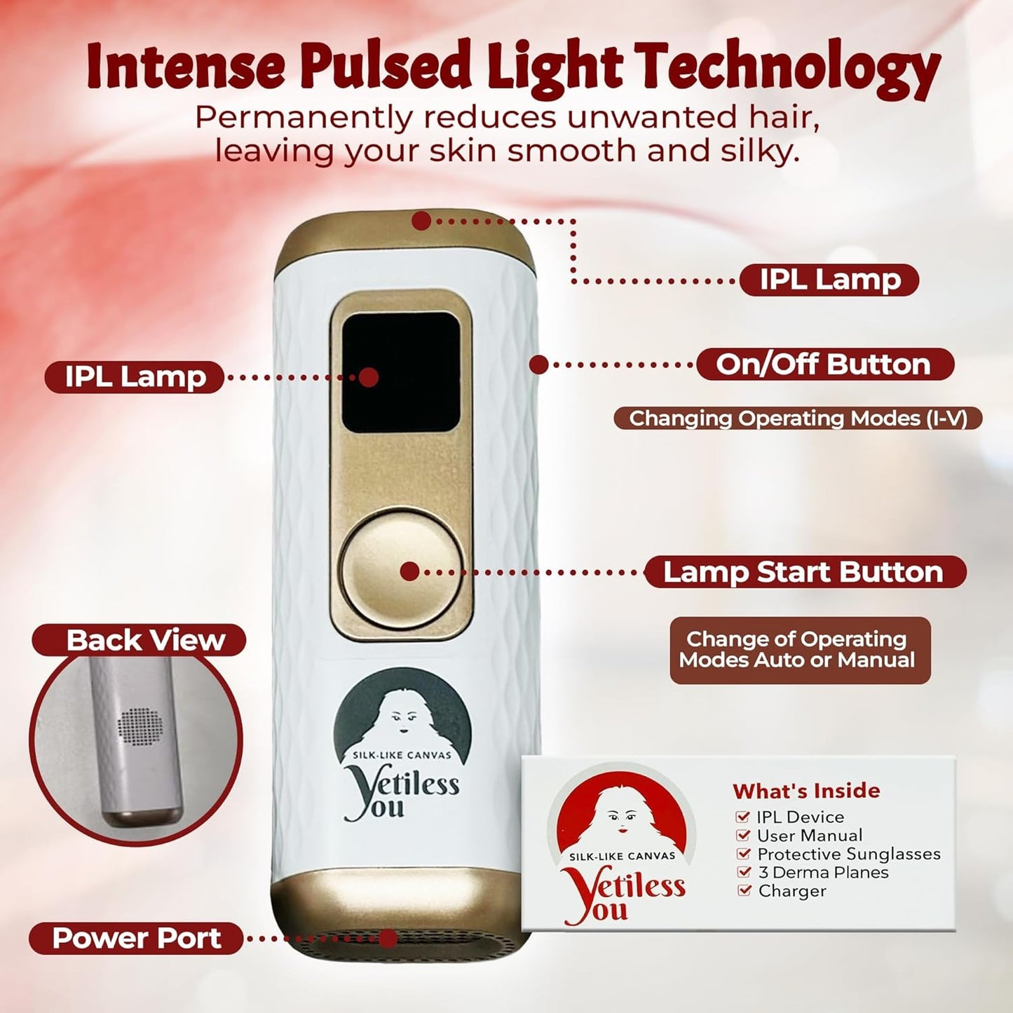 IPL Hair Removal Device, Laser Remover for Women & Men, at-Home Cooling Epilator with Quartz Tube, Hair Removal Machine for Yetiful Skin, Maquina Depilar (White)