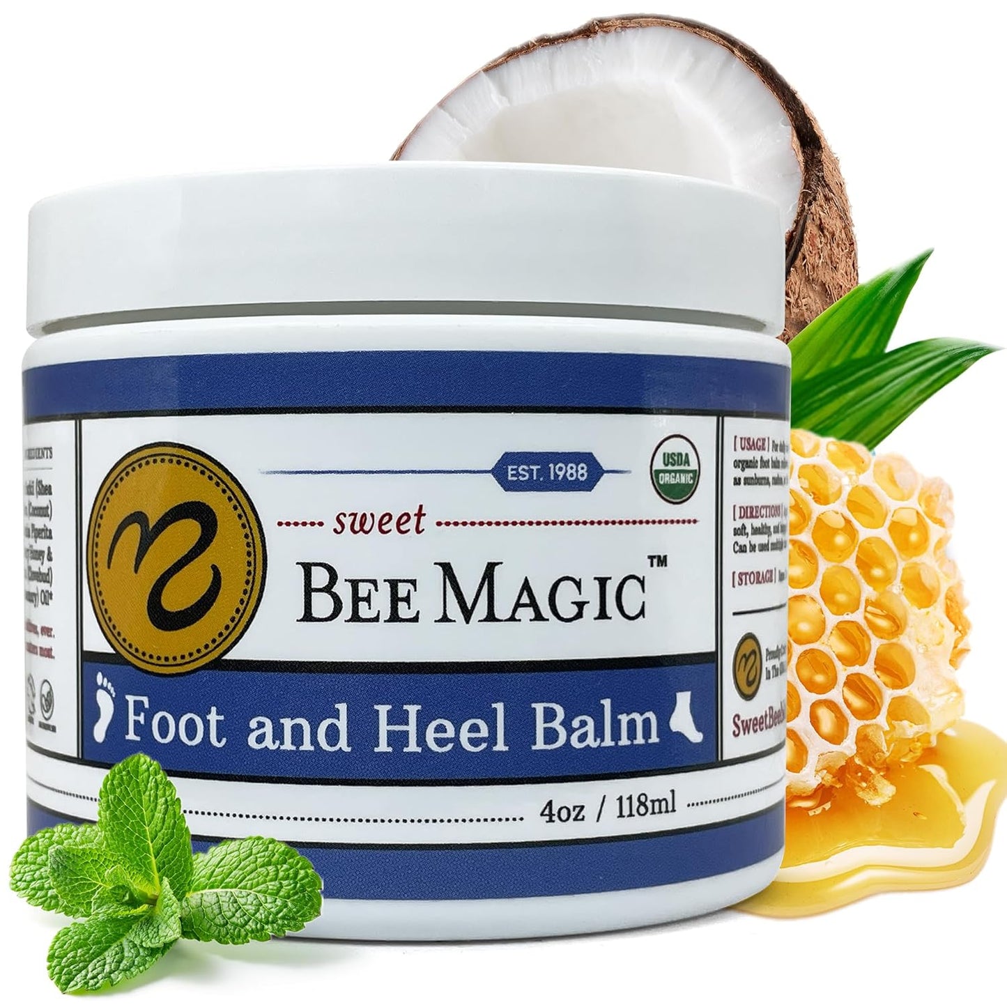 Sweet Bee Naturals Organic Foot and Heel Balm – All Natural Moisturizing for Dry, Cracked Feet, Heel Care & Callus Treatment – Repair & Soften Rough Skin – Made in USA – 4 OZ Jar