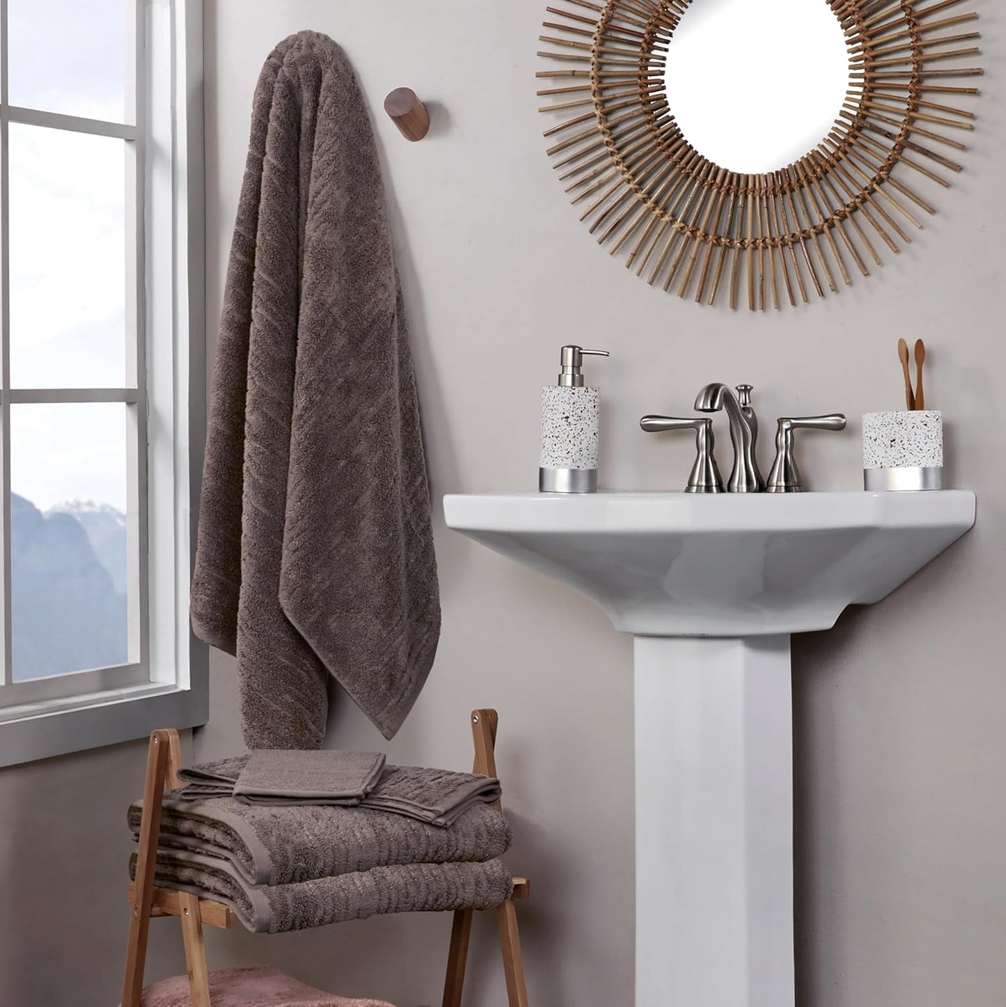 SKL Home CloudSoft Cotton Luxury 6 Pc Towel Set for Bath & Gift, Mink Brown