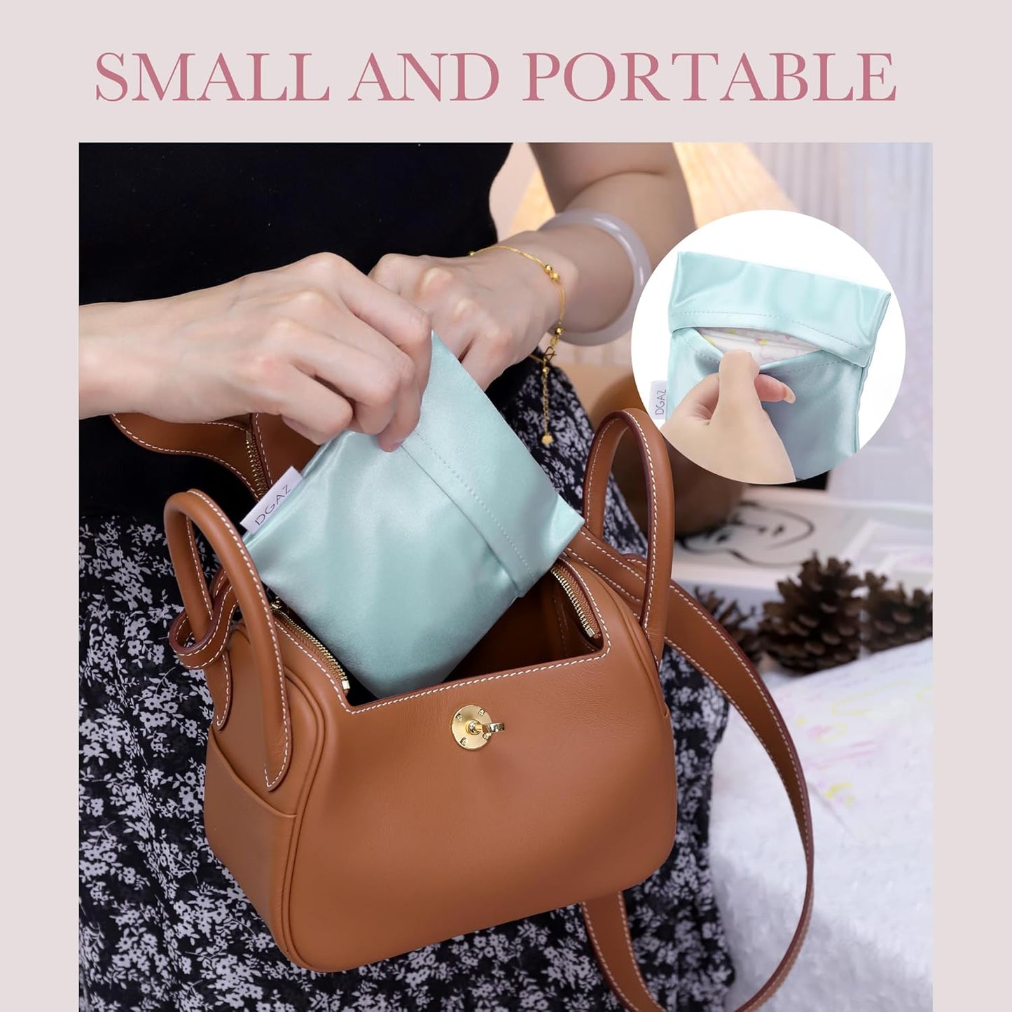 DGAZ silk Sanitary Napkin Storage Bag, Period Bags for Teen Aged Girls, Portable for Panty Liners/Menstrual Cup/Small Tampons，Mini Makeup Bags for Purse(Vert Deau)