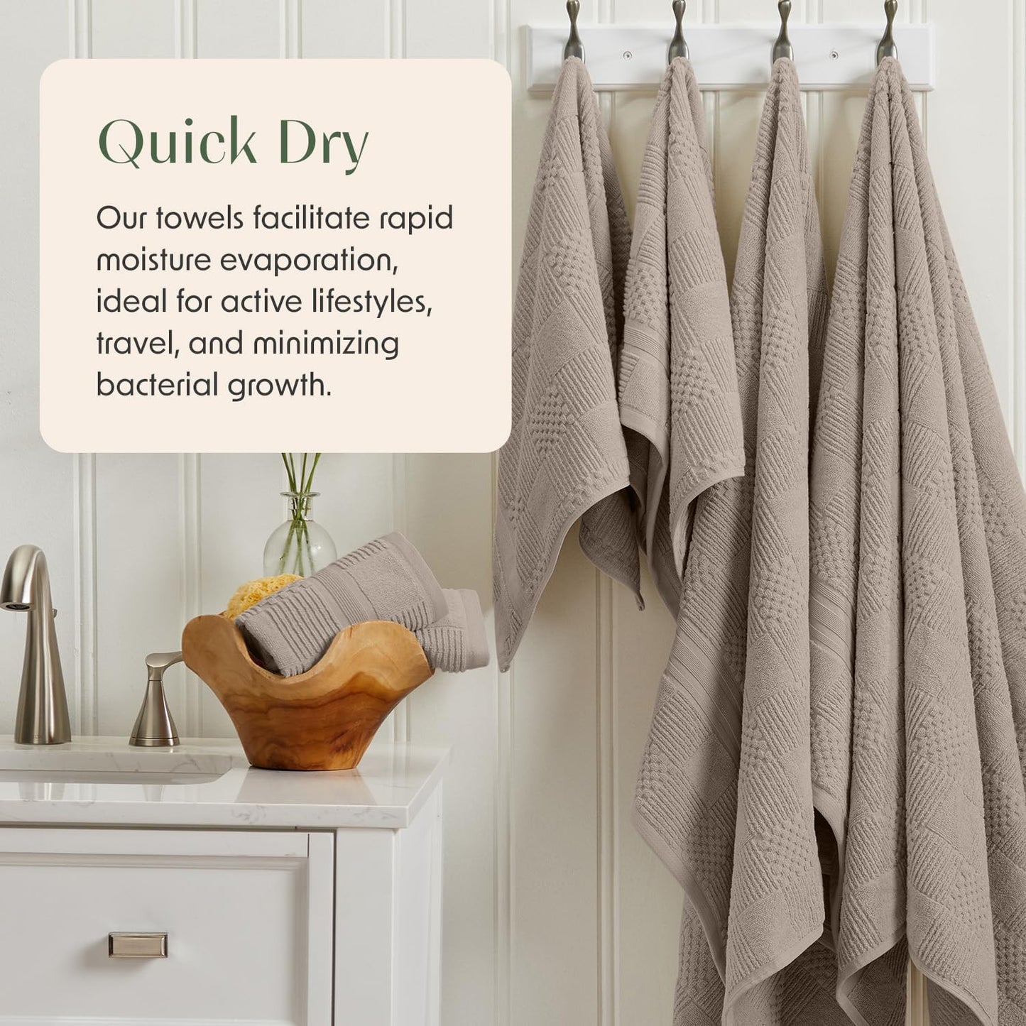 Springtree Home 100% Cotton Bathroom Towel Set | 6 Piece Set - Brown Bath Towels | Geometric Textured Design | Absorbent & Quick-Dry | Oeko-TEX® Standard 100 Cotton | Myla Collection - Cobblestone