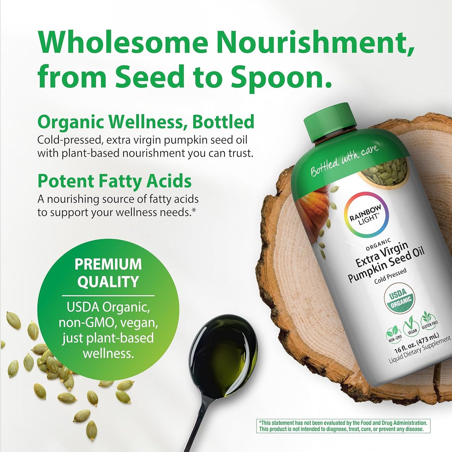 Rainbow Light Organic Extra Virgin Pumpkin Seed Oil | Cold Pressed Liquid Extract | Potent Source of Omega 6 and 9 Fatty Acids | Non-GMO and Gluten Free Supplement | 16 Fl Oz