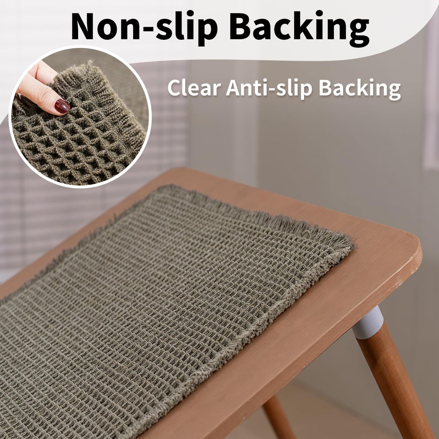 Waffle Bath Mat - Boho Bathroom Rugs Non Slip Washable, Super Absorbent & Quick Dry, Small Bath Mats Farmhouse Bathroom Decor, 18'' x 30'', Olive Green