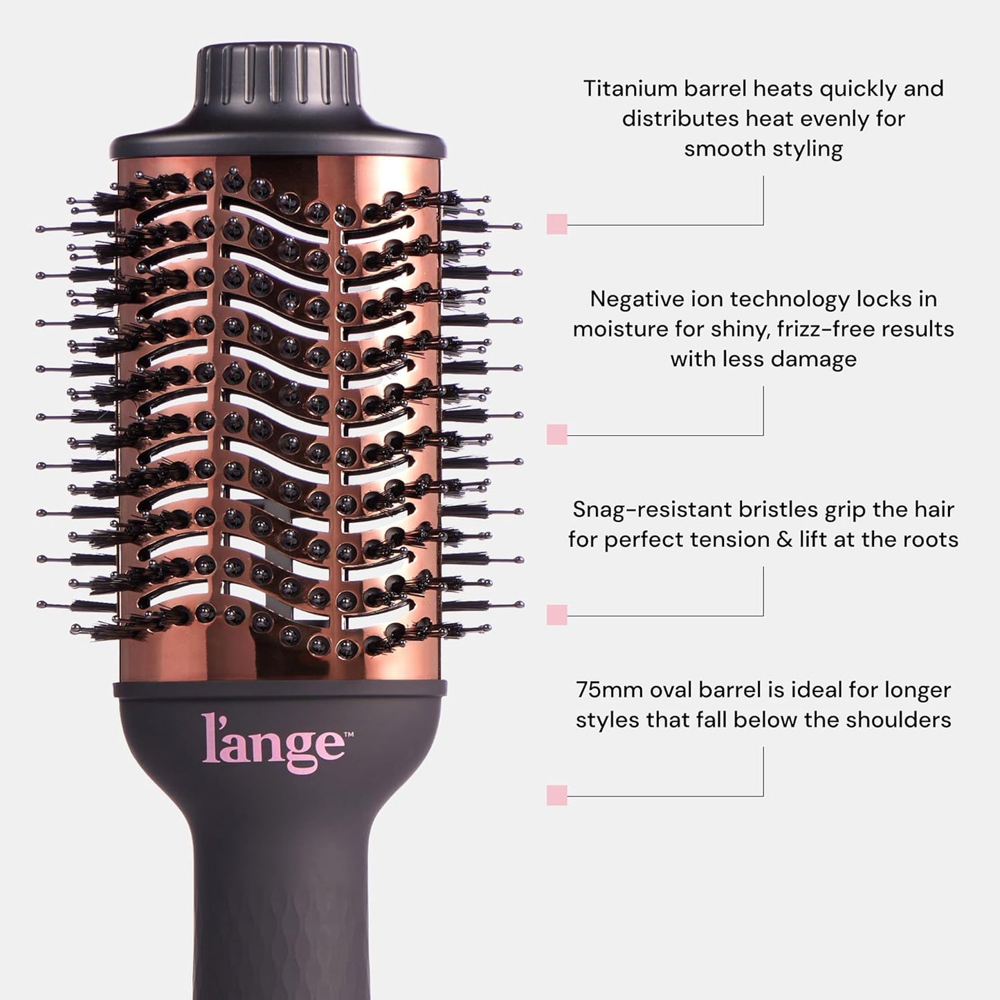 L'ANGE HAIR Le Volume 2-in-1 Titanium Blow Dryer Brush | Hot Air Brush for Hair Drying & Styling | Ionic Oval Barrel for Smooth, Frizz-Free Volume | (Black – 75mm)