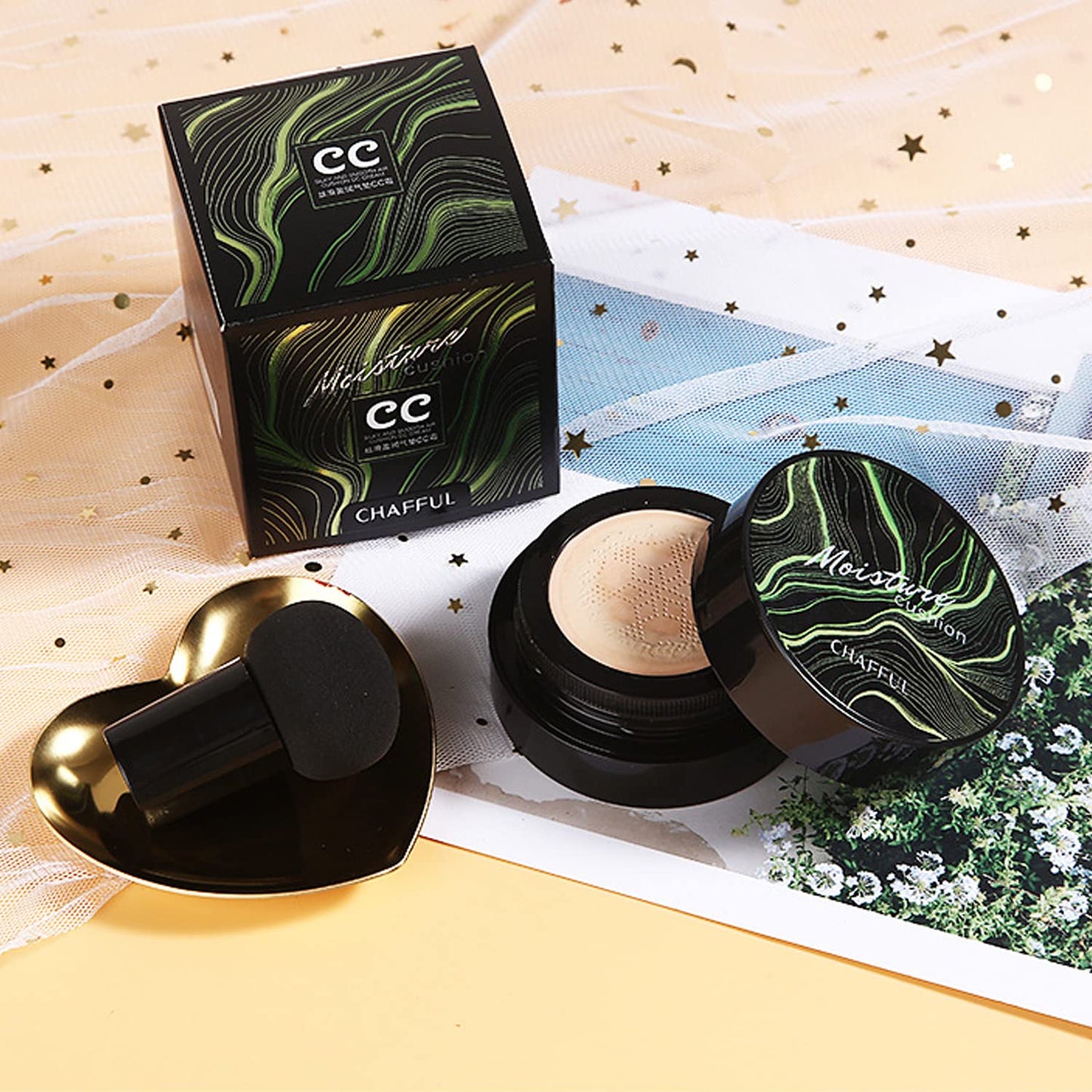 2 PCS Mushroom Head Air Cushion CC Cream Nature Foundation,Foundation Brush Powder Brush,Moisturizing Concealer, Bright Makeup Base Long Lasting (#02 Natural+#03 Warm Nude)