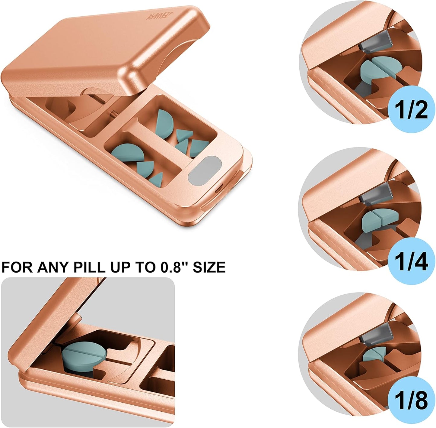 Pill Cutter with Auto Centering Device, Aluminum Pill Splitter with 316L Stainless Blade, Genuine Leather Case, Professional Pill Splitter for Cutting Small Pills or Large Pills (Rose Gold)