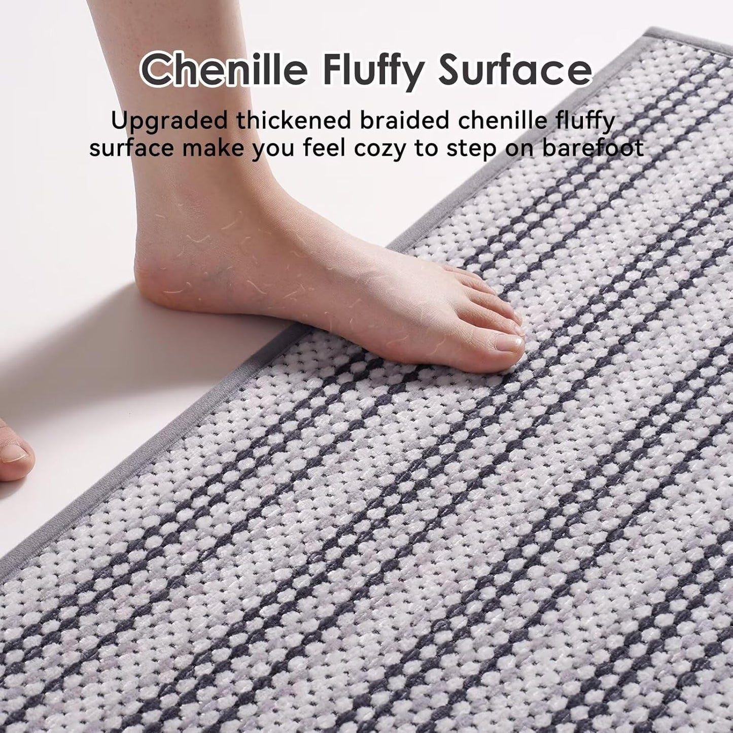 Bathroom Rugs Mat,Soft and Absorbent Chenille Bath Rugs, Ultra Thin Non-Slip Bath Carpet, Machine Wash Dry,Braided Bath Mat for Bathroom Floor,Tub and Shower, （Grey 24x35）