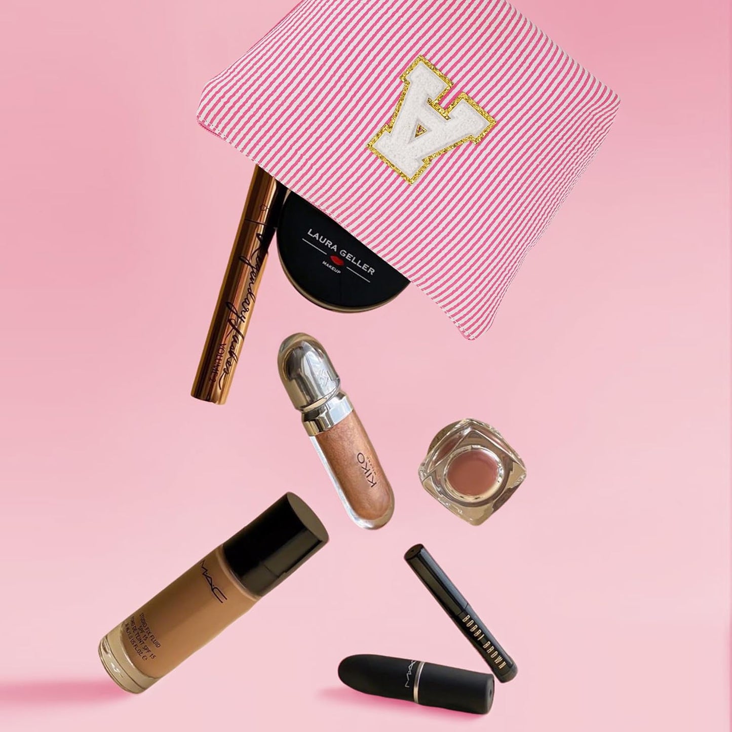 Beach Bags for Women Girl - Summer Beach Toiletry Makeup Bag, Travel Gifts for Her, Summer Makeup Pouch for Women Girls Birthday Gifts for Womens Girls - Pink Initial K