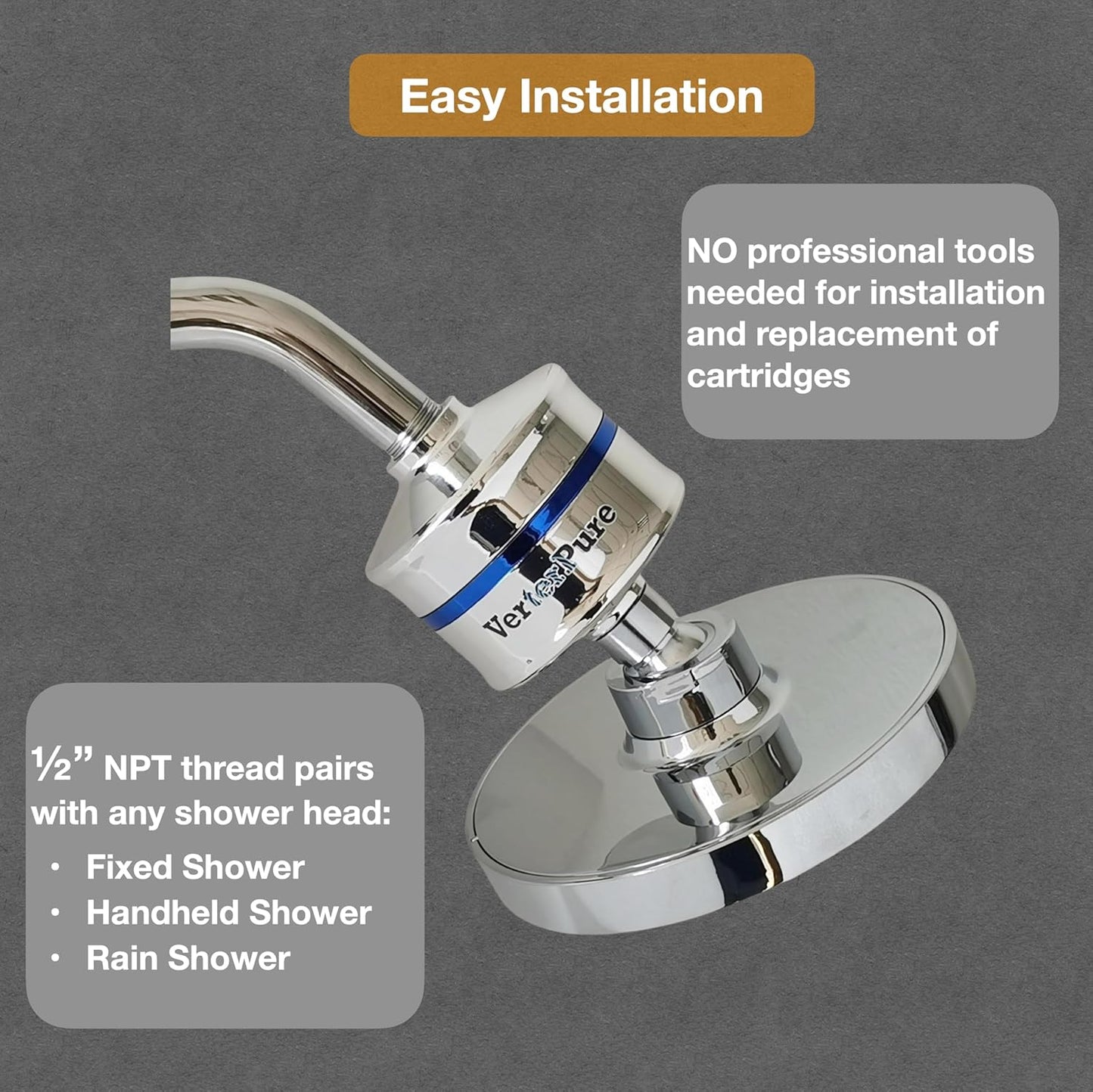 Compact Shower Filter – High Output, 100% KDF-55, Removes Chlorine & Contaminants, Softens & Purifies Hard Water, Improves Skin & Hair, Easy Installation, Hot or Cold Water, Chrome