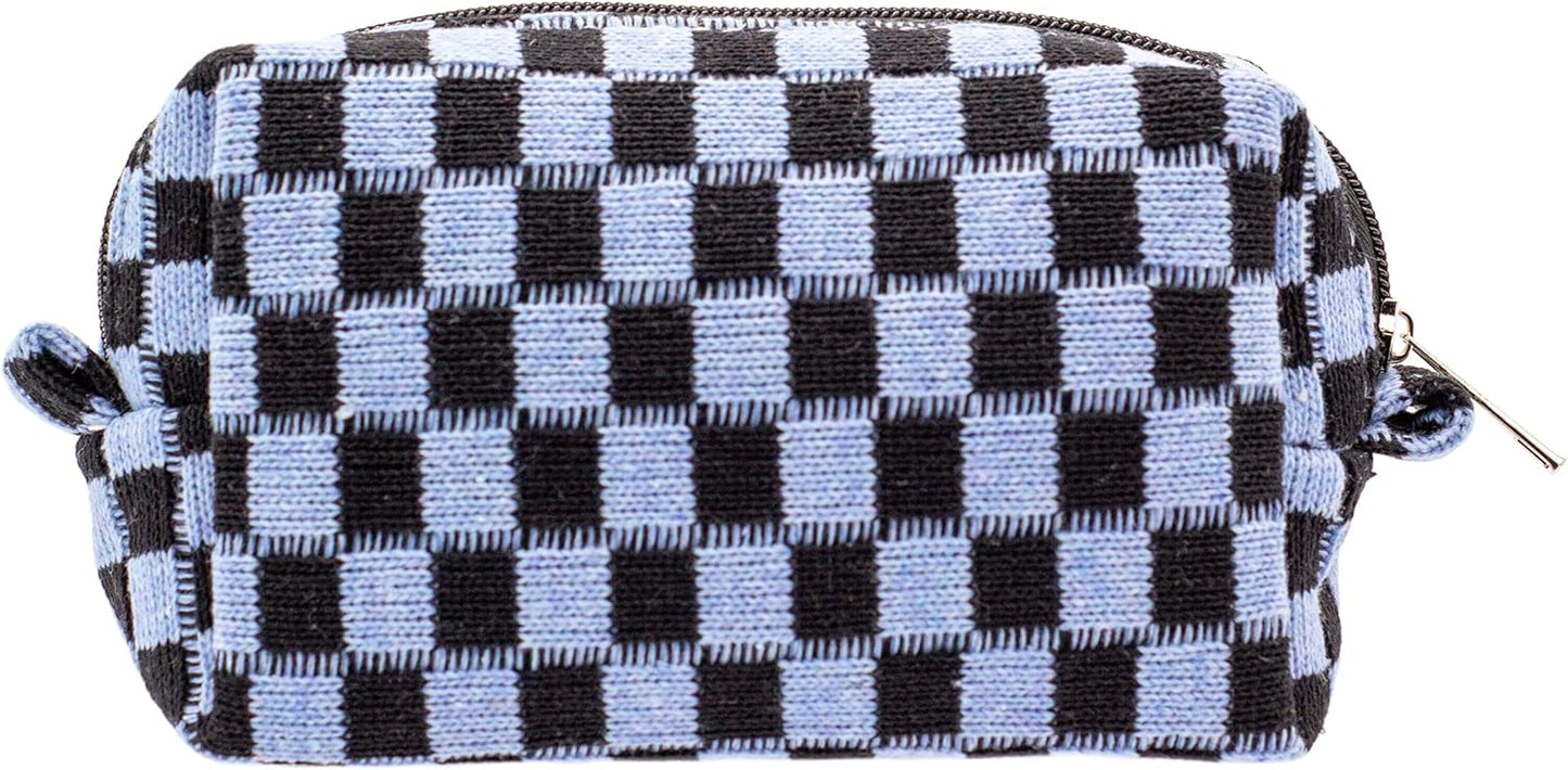 PAZIMIIK Checkered Makeup Bag for Purse Portable Zipper Make Up Pouch Small Cosmetic Case for Travel Accessories (Blue Black)