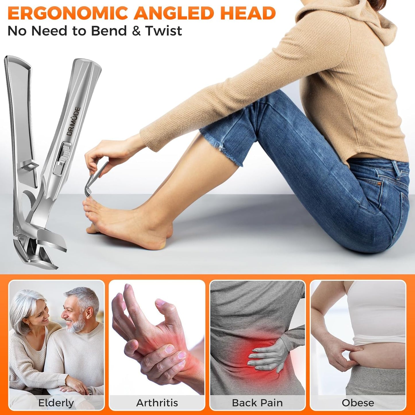 Slanted Toenail Clippers for Seniors Thick Toenails, Angled Head Large Nail Clippers for Men Thick Ingrown Nails with Wide Opening, Nail Cutter with Catcher -Silver