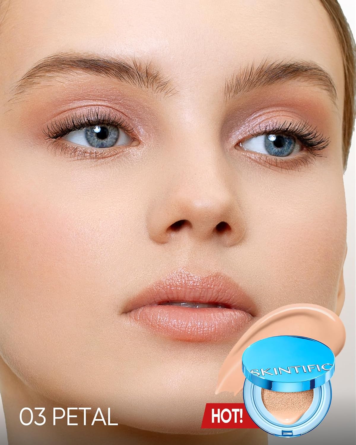 Velvet Matte Cushion Foundation Blue Ultra Cover Powder Foundation, 12h Oil-Control, Lightweight, Long-Lasting, Waterproof Korean Cushion Makeup (03 Petal)