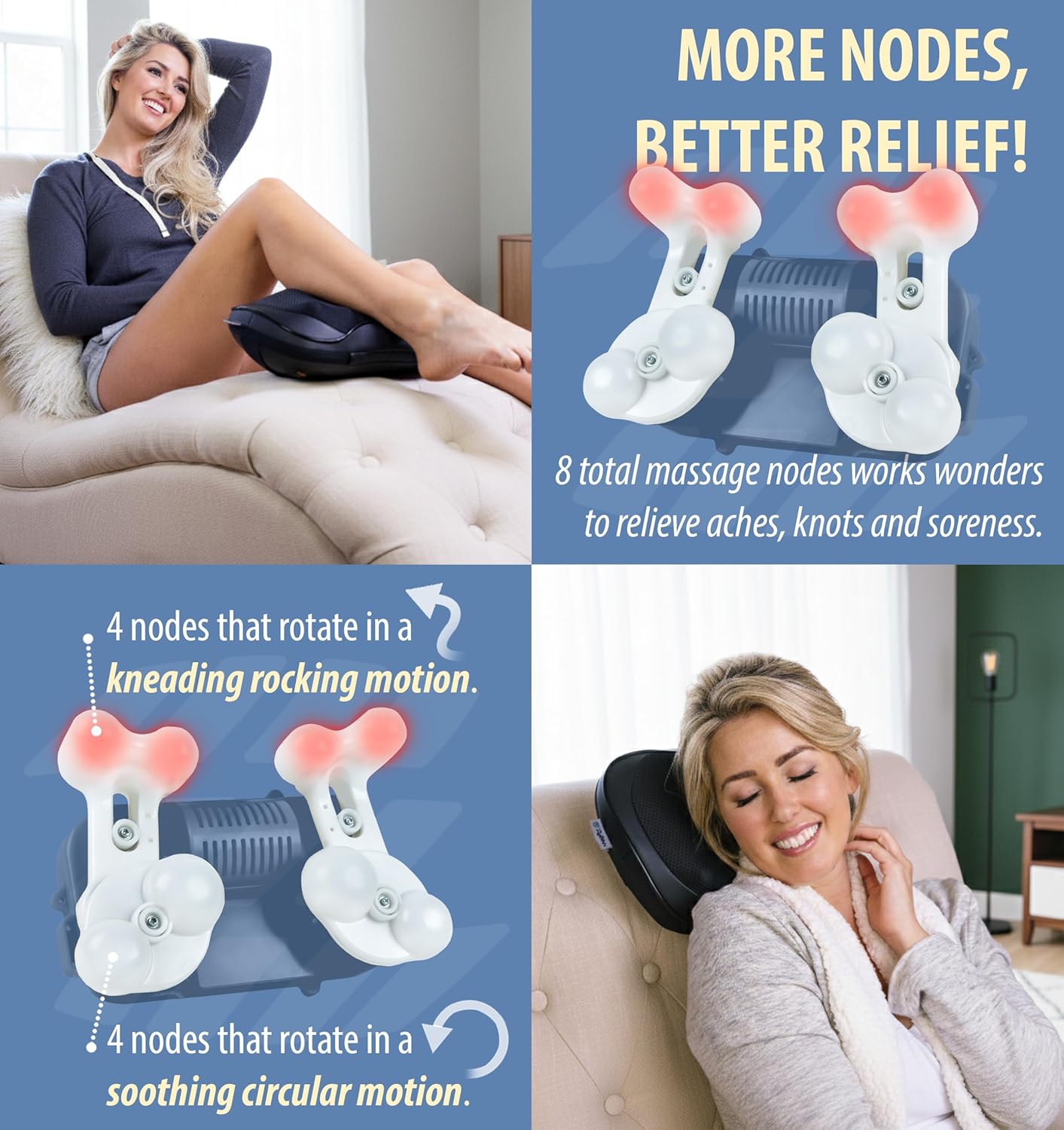 Zyllion Shiatsu Back and Neck Massager with Heat - 3D Electric Kneading Deep Tissue Massage Pillow with 8 Massaging Nodes for Muscle Pain Relief, Black, ZMA-25