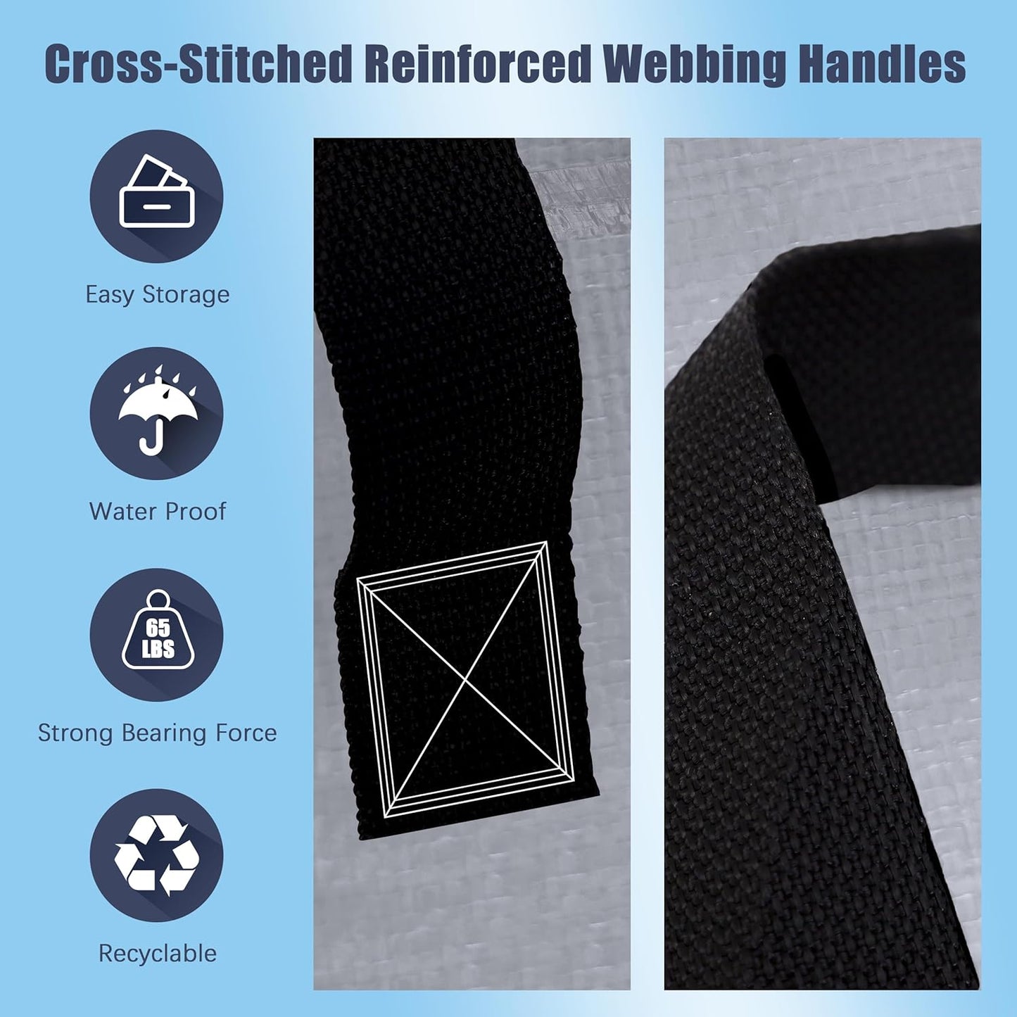 8 Pack Large Strong Bags with Zippers & Carrying Handles - Water-Resistant - Heavy Duty Storage Tote for Space Saving Storage, Fold Flat, Alternative to Moving Box (Silver)