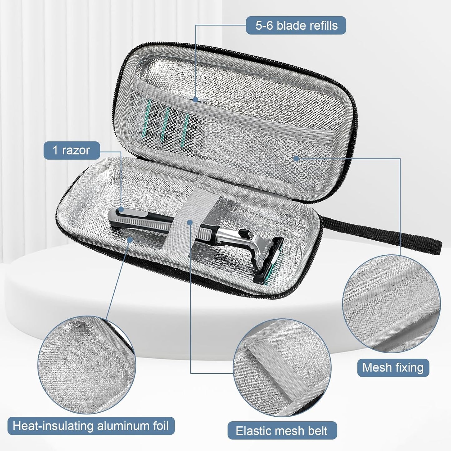 Safety Razor Travel Case, Black Waterproof Travel Razor Case, Lightweight Durable Men's Organizer, Zipper Carrying Bag