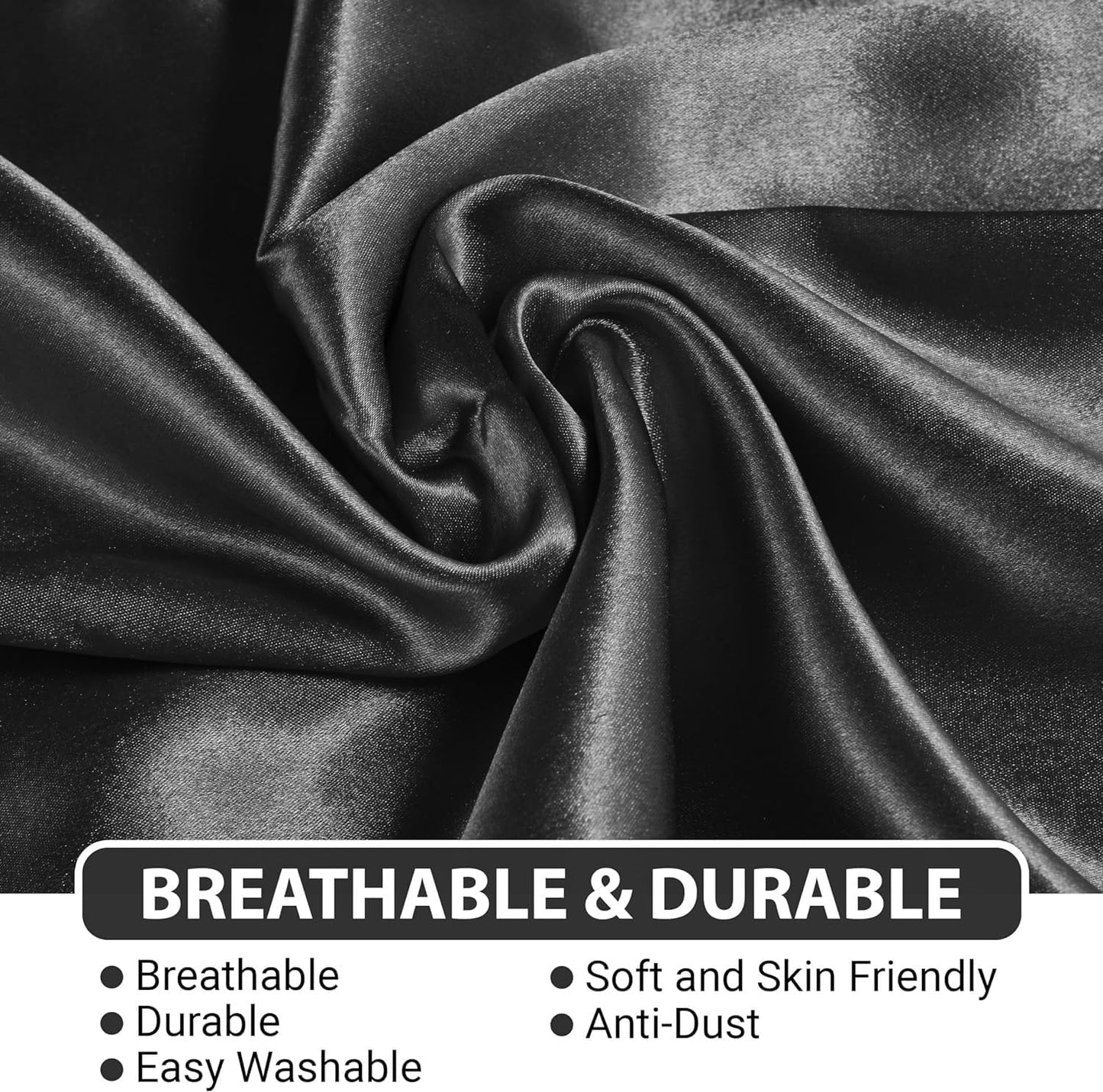 Satin Silk Pillowcase for Hair and Skin, Black Pillow Cases Standard Size Set of 4 Pack Super Soft Pillow Case with Zipper Closure (Black, Standard(4 Pack))