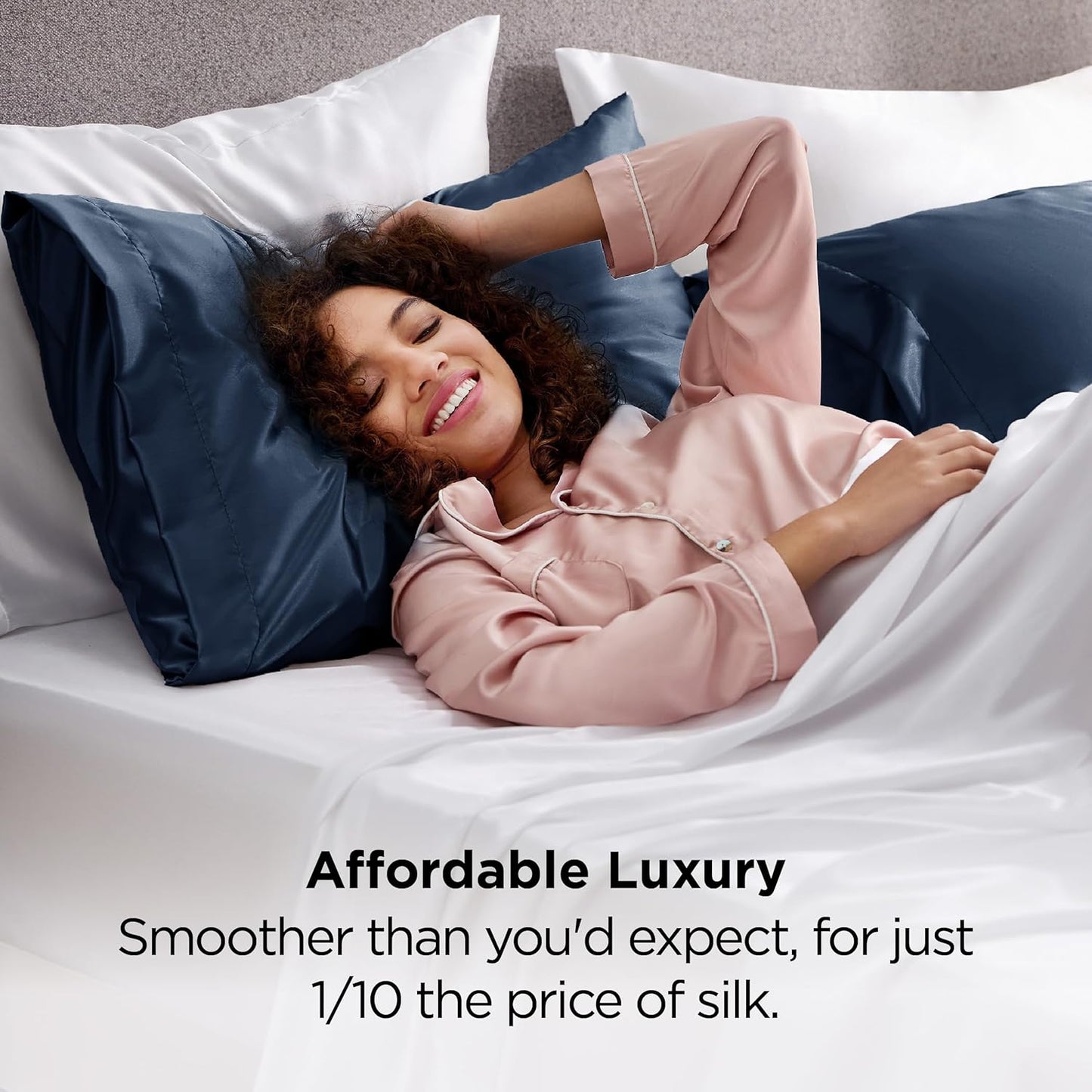 Bedsure Satin Pillowcases, Similar to Silk Pillow Cases Queen Size Set of 2, Pillow Case for Sleeping Women with Envelope Closure, Gifts for Women Men, Mood Indigo, 20x30 Inches, 2pcs