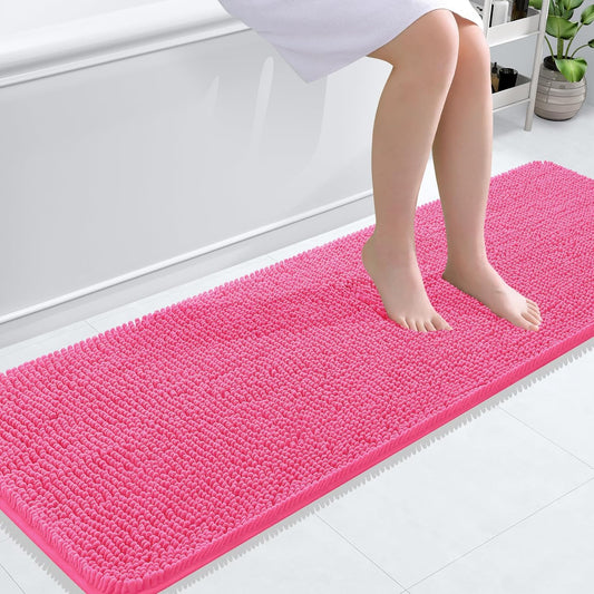 OLANLY Bathroom Rugs 59x20, Extra Soft Absorbent Chenille Bath Rugs, Rubber Backing Quick Dry, Machine Washable Bath Mats for Bathroom Floor, Tub and Shower, Home Decor Accessories, Hot Pink