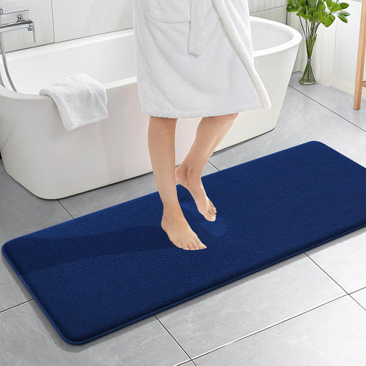 OLANLY Thick Memory Foam Bath Mat Rug 59x20, Extra Soft Absorbent Bathroom Rug, Quick Dry Bath Mats, Non-Slip, Machine Washable Carpet for Bathroom, Tub and Shower, Home Decor Accessories, Navy