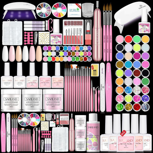 SAVILAND Acrylic Nail Kit with Nail Drill: Nails Kit Acrylic Set Professional Acrylic with Everything U V Light Nail Art Brush Glitter Nail Powder Nail Stuff for Home DIY Salon Use Christmas Gift Set