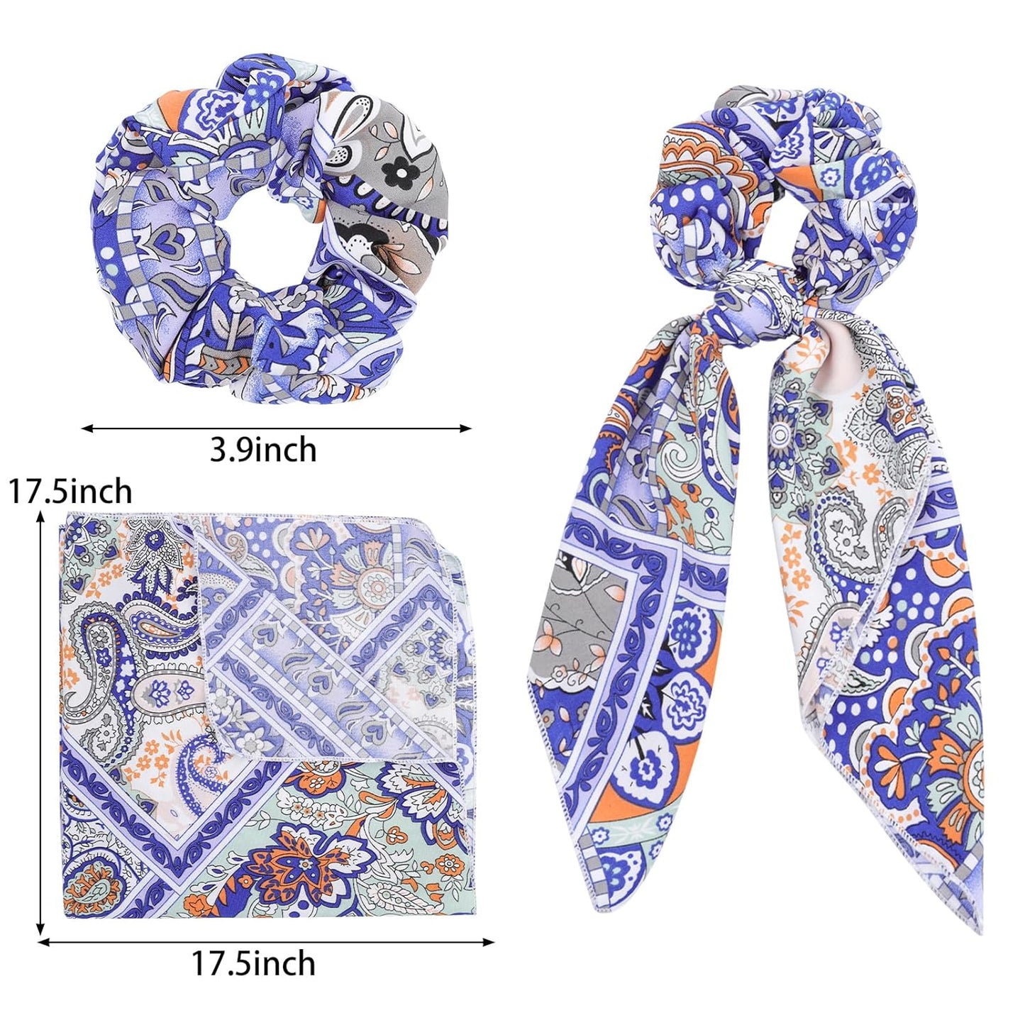 Scrunchie Scarf for Women,6PCS Bow Scrunchie Hair Scarf Ties,2 in 1 Design Paisley Scrunchies Bandanas Ponytail Ribbons,No Hurt Accessories for Thick Hair