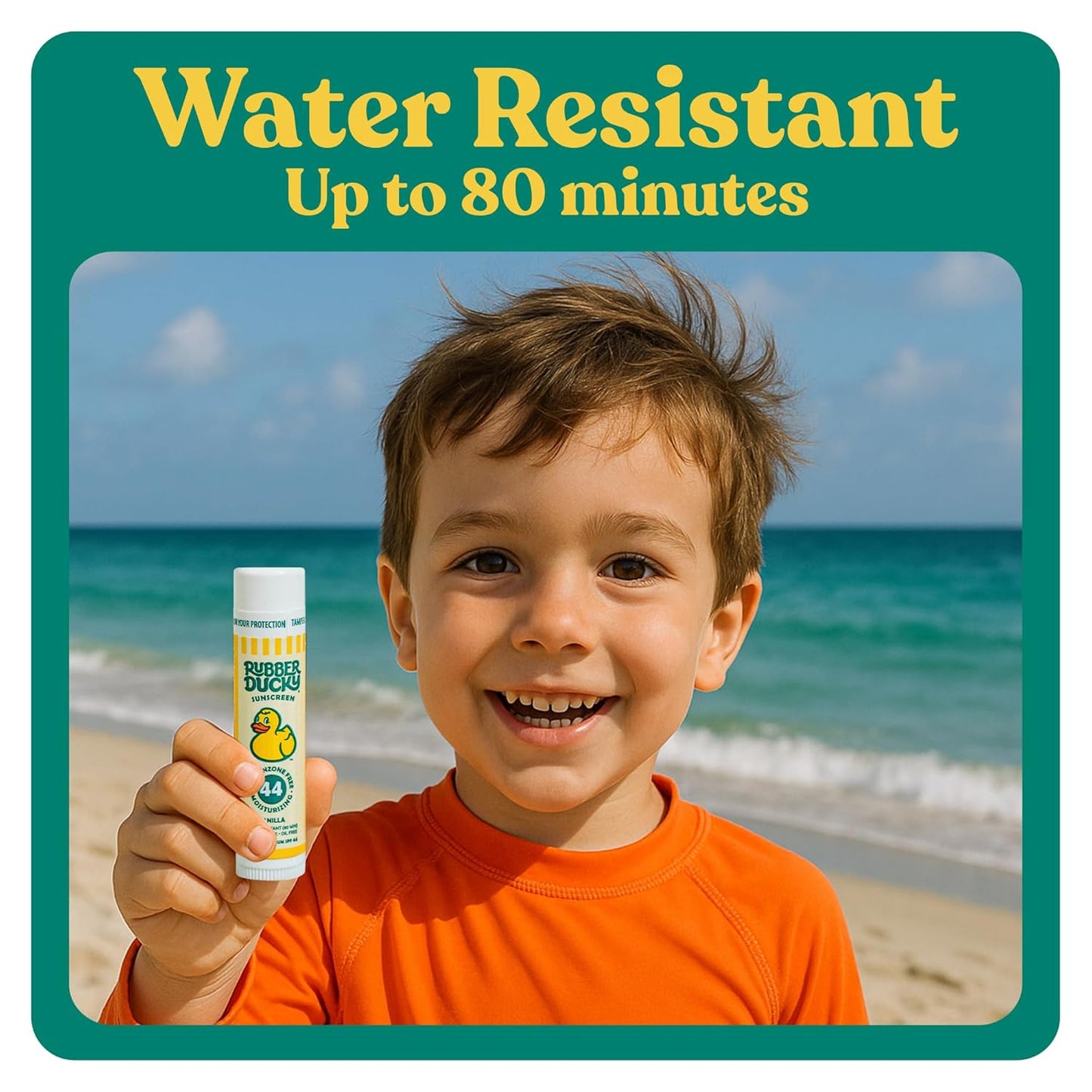 Rubber Ducky Lip Sunscreen SPF 44, Kids Vegan Lip Balm with Vitamin E, UV Protection, Water Resistant, Untinted, Vanilla Flavor, Broad Spectrum