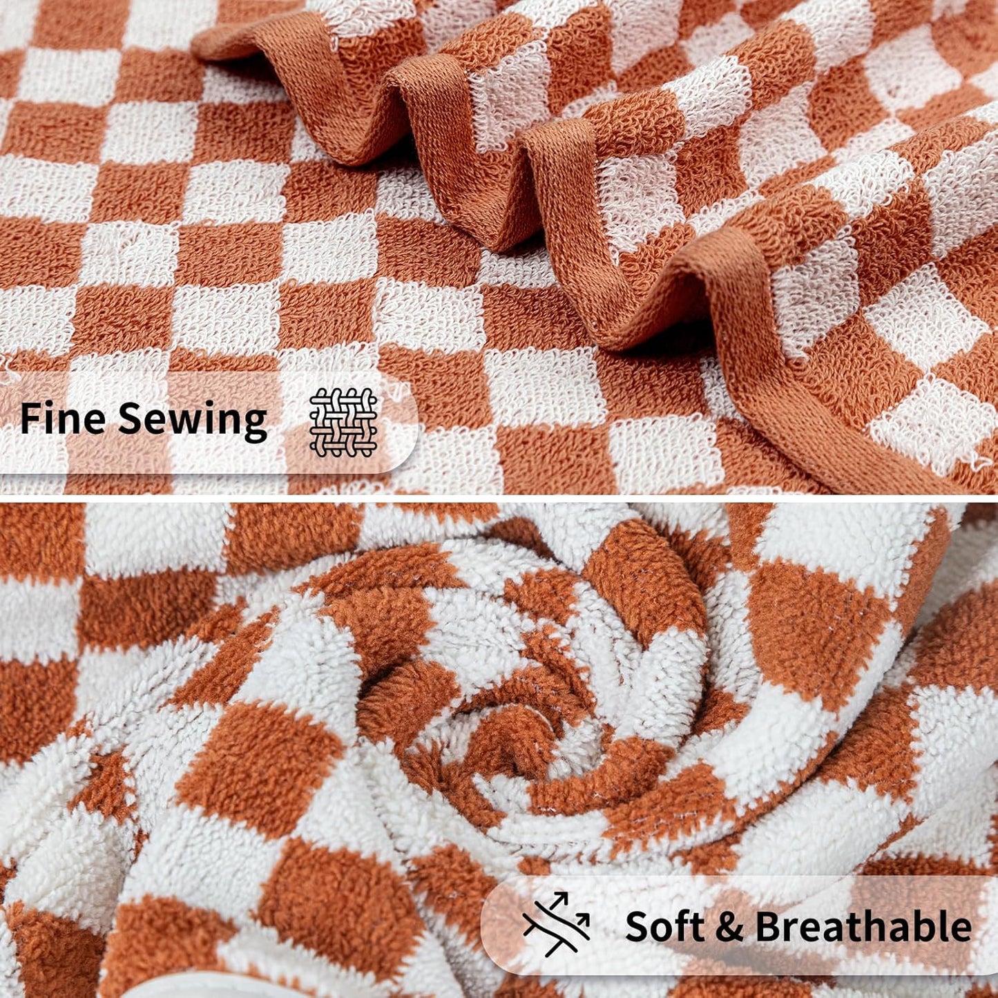 Checkered Bath Towels Set of 6 Large, Microfiber Shower Towels * 2 (55.12"*27.56"), Hand Towels * 4 (29.52"*13.77"),Towels for Bathroom、Pool、Hotel, Spa, Soft Absorbent Quick-Dry（Red