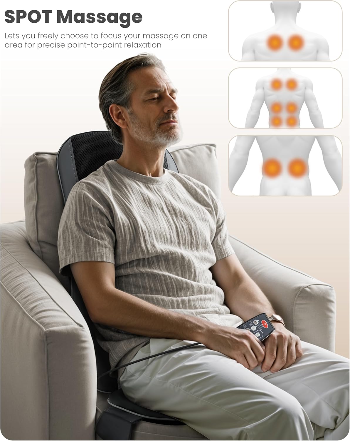 COMFIER Back Massager with Heat,Full Back Massager for Chair with 2 Shiatsu Speeds,Heated Chair Massage Pad with Spot,Massage Seat Pad for Home Office use,Gifts for Women Men Mom Dad