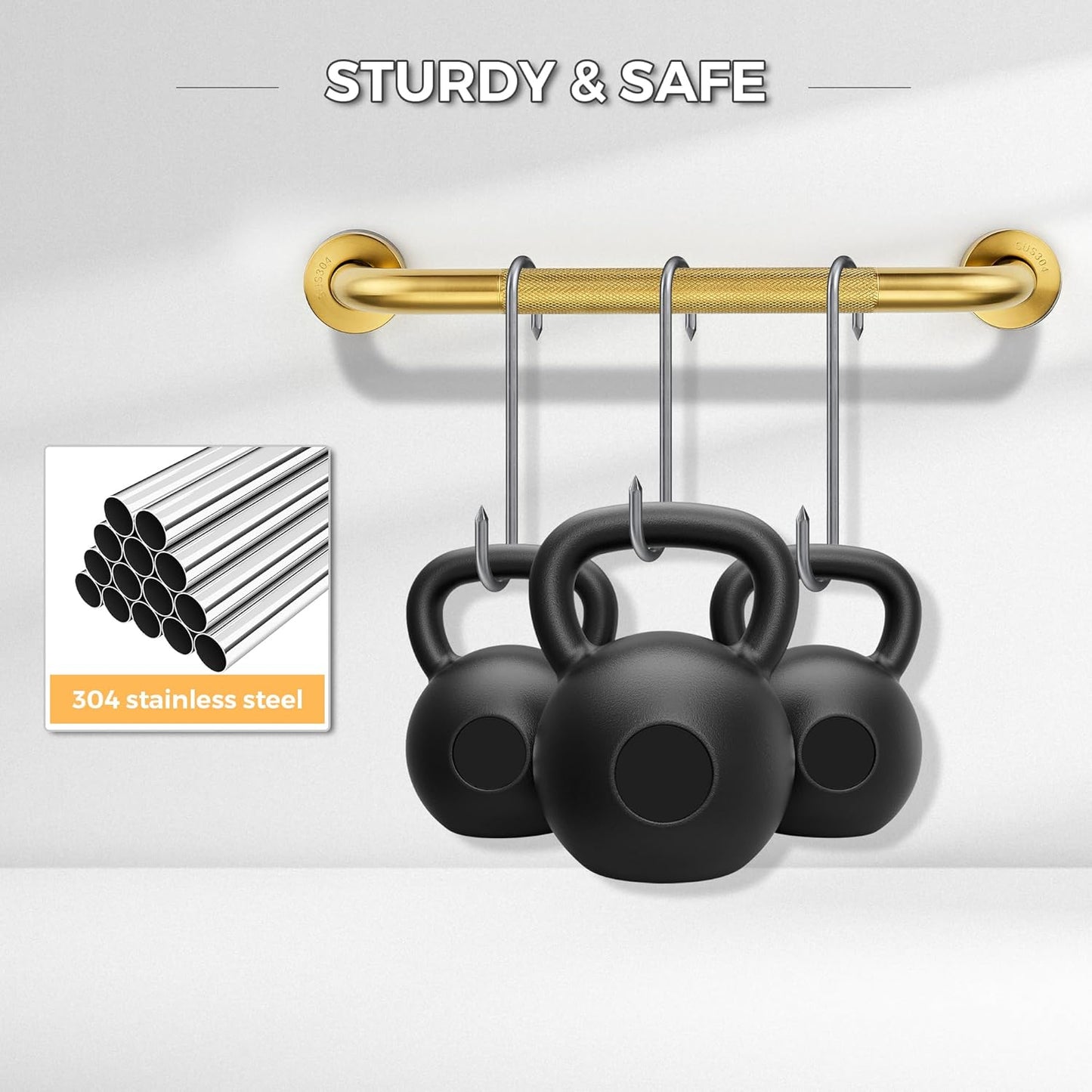 Grab Bars for Shower, 2 Pack 24-Inch Anti Slip Shower Handles for Elderly, Safety Shower Grab Bar, Stainless Steel Handicap Grab Bars for Bathroom,Toilet (Gold, 1" Diameter)