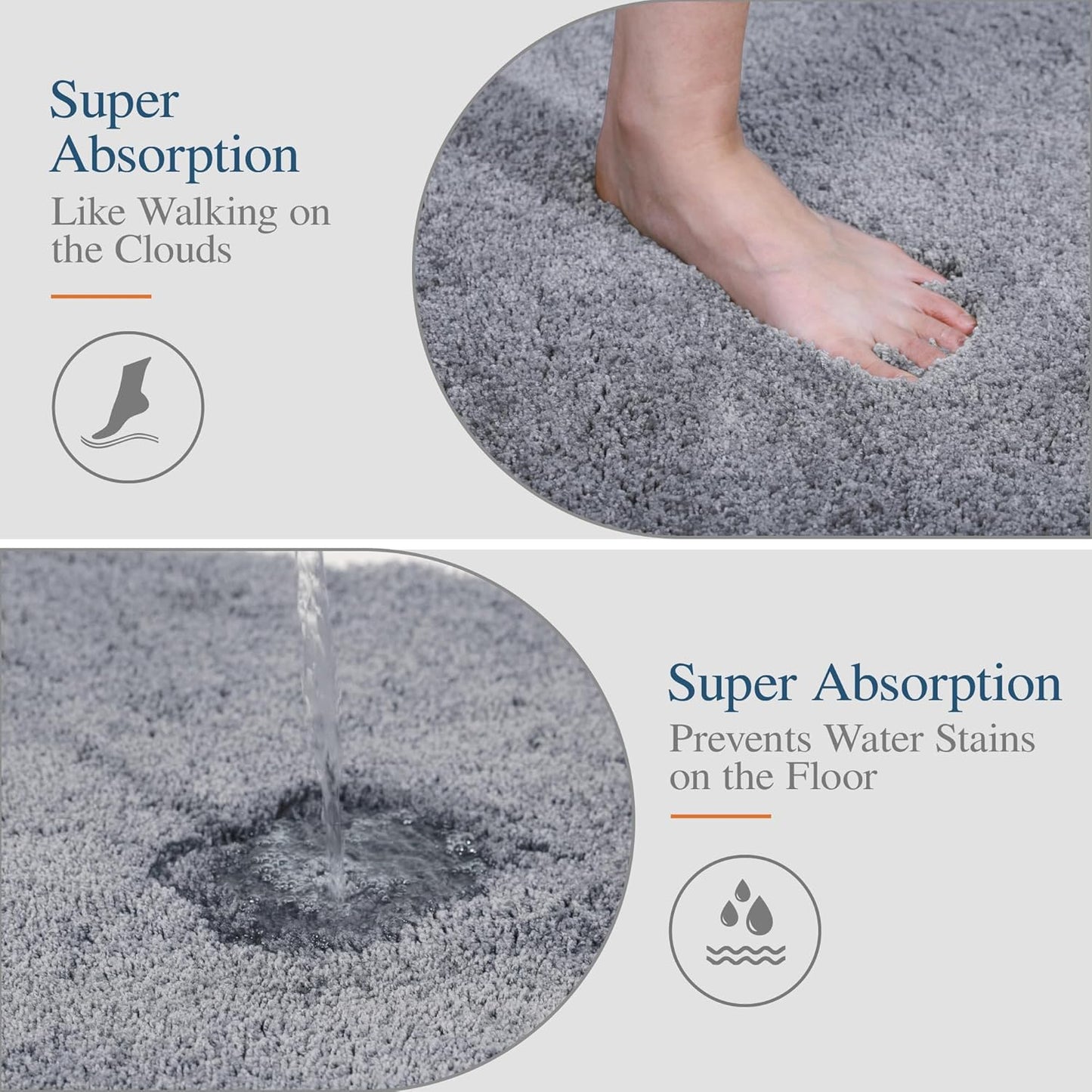 Walensee Bathroom Contour Rug (20x24, Grey) Non Slip Bath Mat for Water Absorbent Soft Microfiber Shaggy Machine Washable U Shape For Toilet