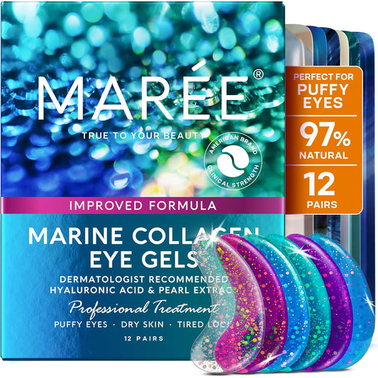 MAREE Eye Gels - Pads Under Eye Patches for Puffy Eyes and Dark Circles with Collagen & Hyaluronic Acid - Anti Wrinkles Under Eye Masks Skincare Treatment for Puffiness & Bags - Parches Para Ojeras