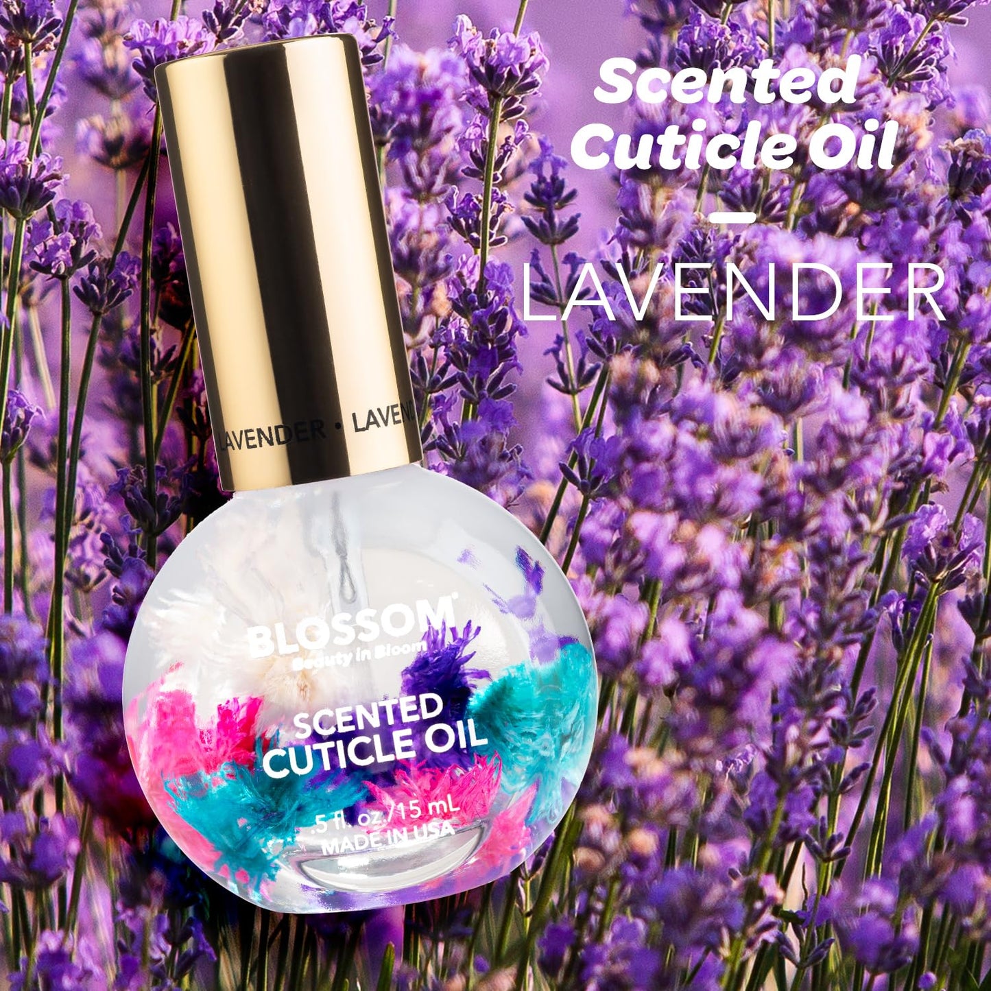 Blossom Cuticle Oil for Nails, Hydrating, Moisturizing, Scented Nail Oil Cuticle Care, Infused with Real Flowers, Made in USA, 0.5 fl. oz, Lavender
