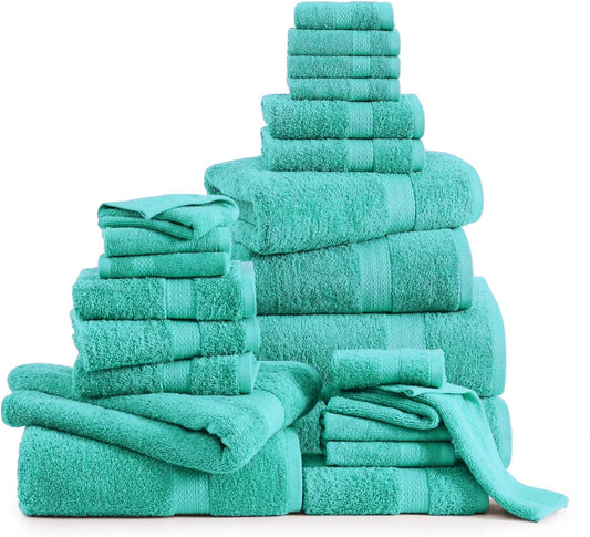 LANE LINEN 100% Mercerized Cotton Bathroom Towel Set - 24 Pcs - Quick Dry, Ring Spun, Soft & Absorbent - 2 Bath Sheets, 4 Fingertip, 4 Bath, 6 Hand Towels, 8 Washcloths - Sustainably Produced - Teal