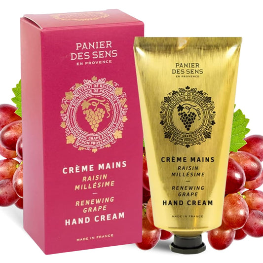 Panier des Sens - Hand Cream for Dry Cracked Hands - Grape Hand Lotion with Shea Butter & Grape Seed Oil - Vitamin E Skin Moisturizer with 97% Natural Ingredients - Made in France, 2.5 fl oz