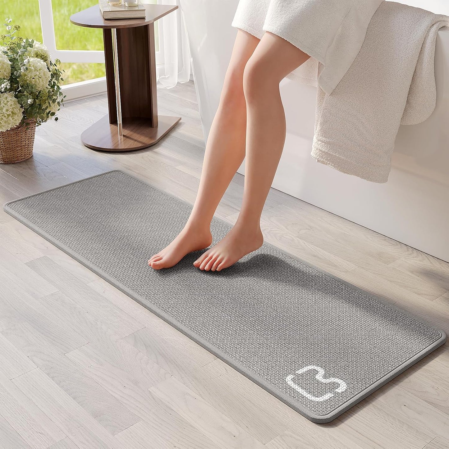 Braided Bathroom Runner Rugs Bath Mat Non Slip Washable, Rubber Backing Super Absorbent Ultra Thin Quick Dry Bath Rug Bathroom Floor Mat, Ideal for Hallway Bedroom Laundry Room, Gray 16"x47"