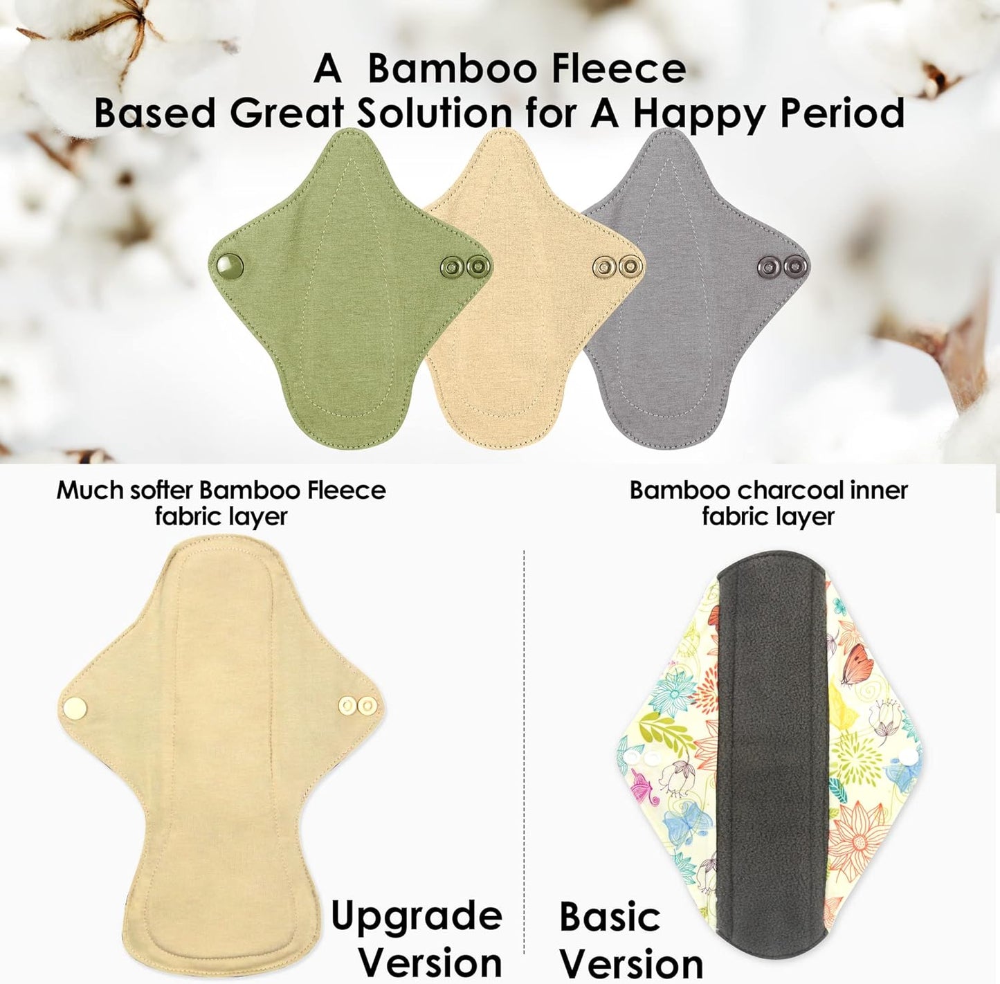 wegreeco 6 Pcs Reusable Menstrual Pads, Ultra Absorbent Cloth Pads for Heavy Flow, Sanitary for Teens, Women, Nonsli, Inner Mustard Yellow, Grey, Beige, Rose Gold Outer, XS