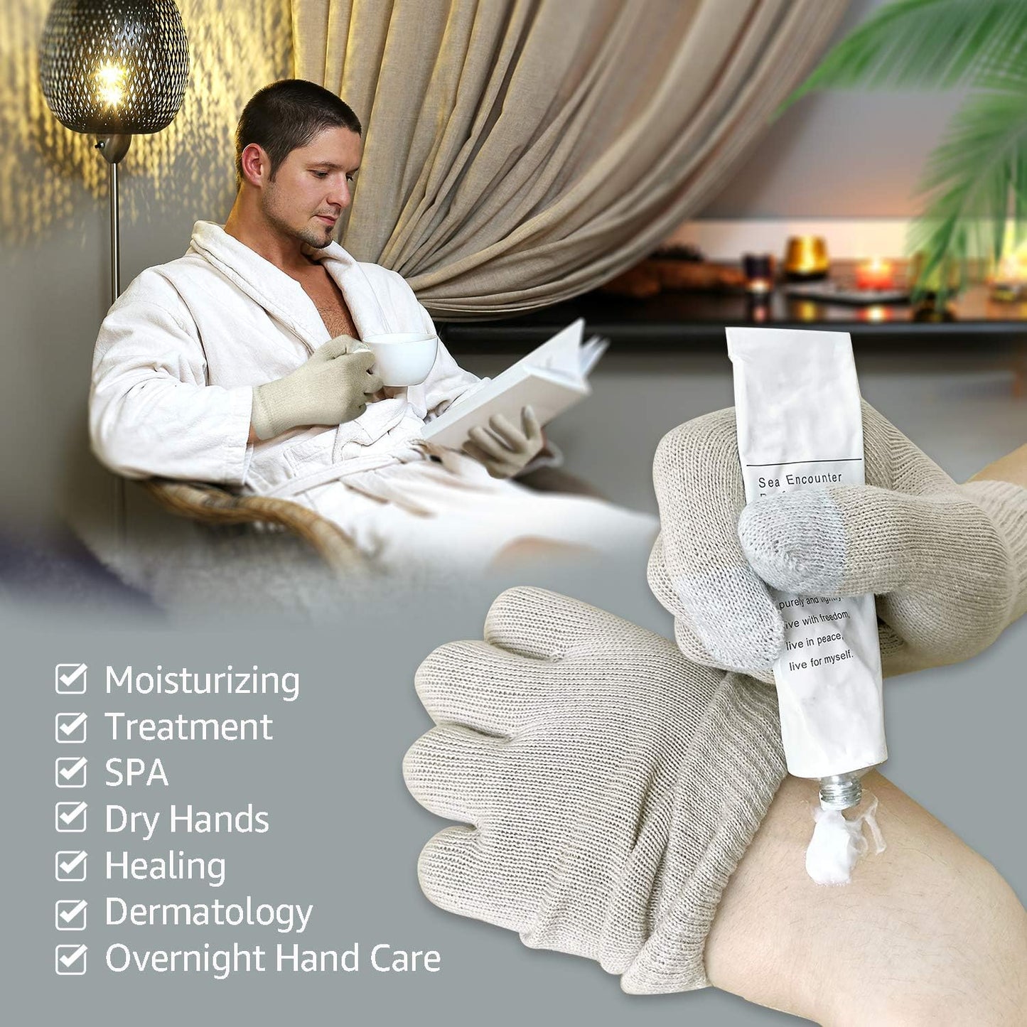 Evridwear Unisex Moisturizing Cotton Gloves with Touchscreen Fingertips for Eczema Beauty Cosmetic Dry Hands Sensitive Irritated Skin Therapy Overnight Bedtime, 6 Pairs, Lightweight-Beige, XS