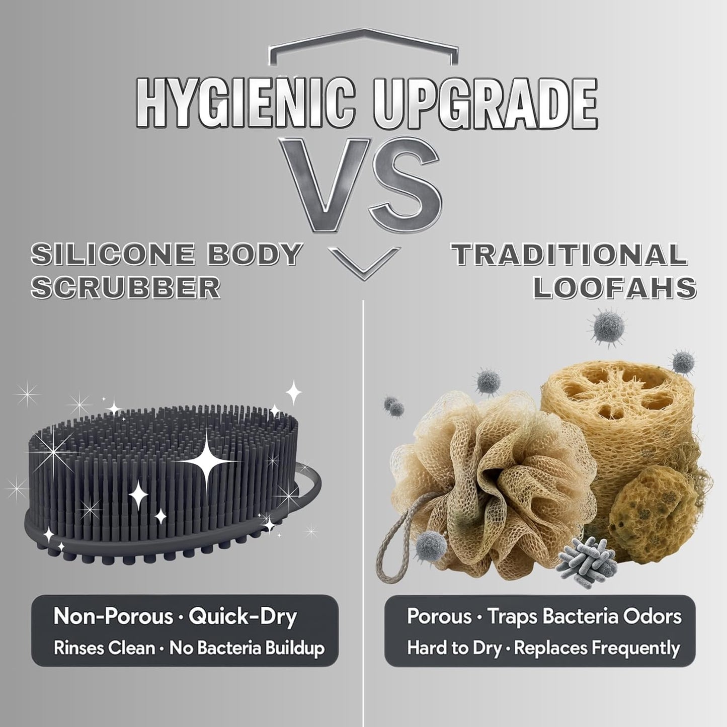 Avilana Silicone Body Scrubber – Gentle Shower Brush & Loofah Alternative- Food Grade & Lab Tested – Fast-Drying, Hygienic, BPA-Free Silicone Body Gentle Exfoliator (Dark Gray, Massage)