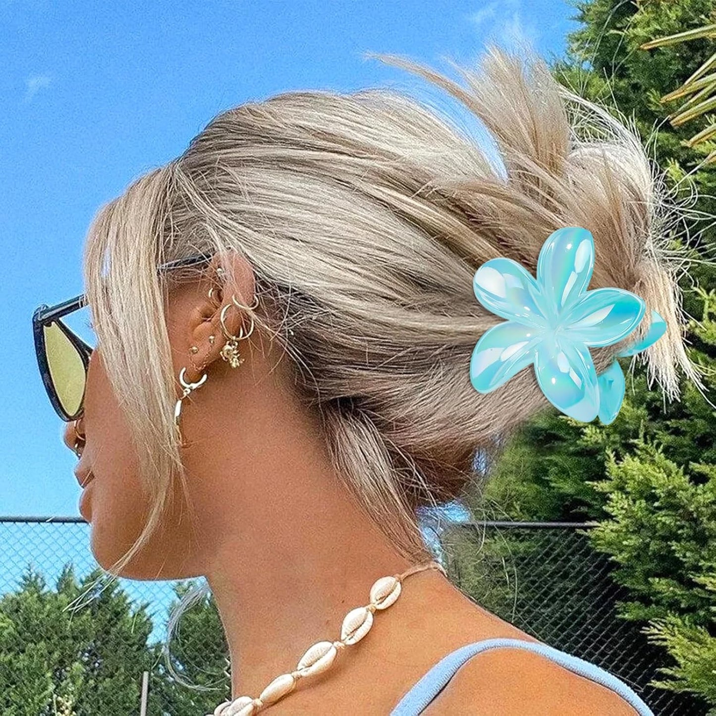 Brilliant Jelly Flower Hair Claw Clip for Women Girls 6 PCS Large Plumeria Flower Hair Clips for Thick Thin Hair Hawaii Hair Accessories