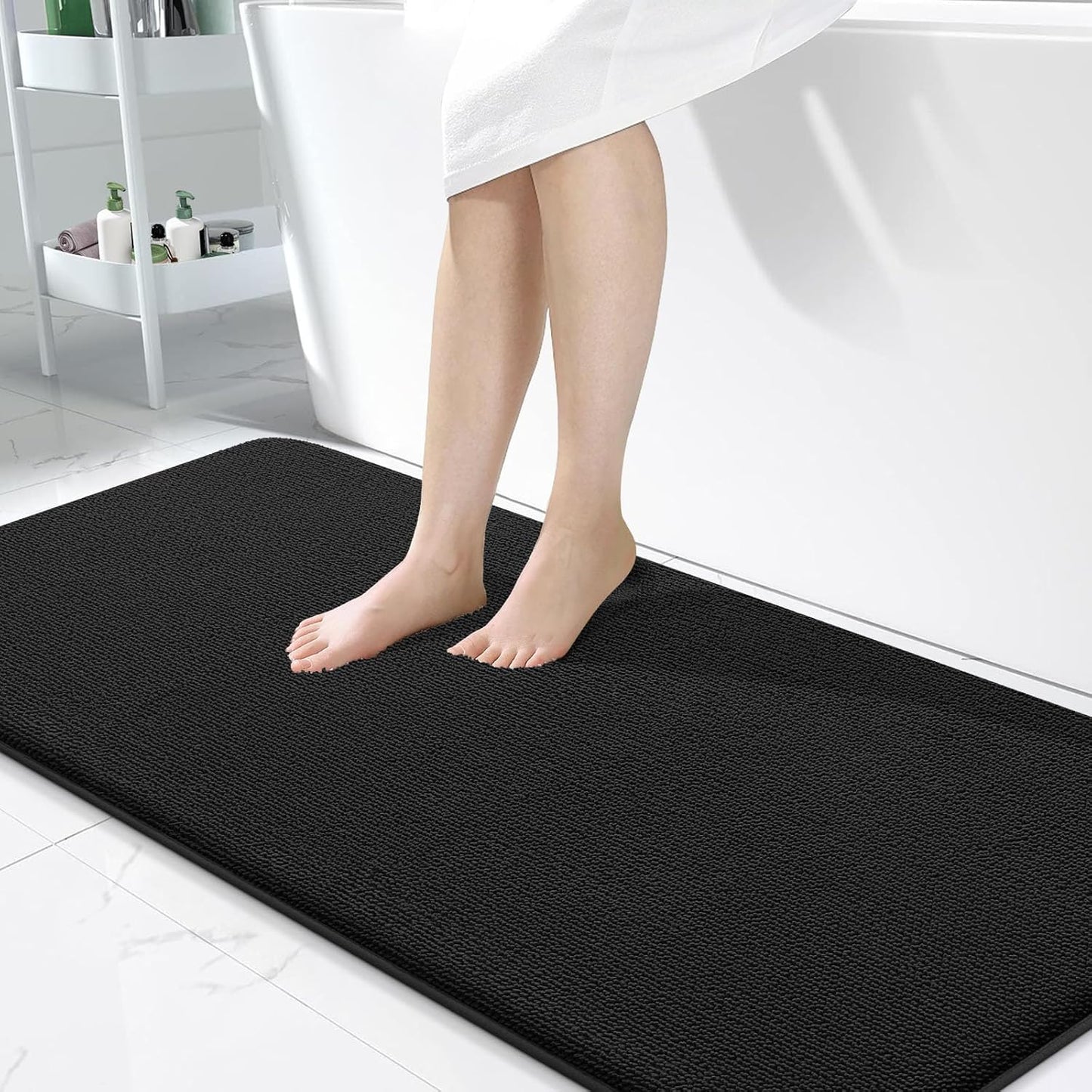 OLANLY Thick Memory Foam Bath Mat Rug 47x24, Extra Soft Absorbent Bathroom Rug, Quick Dry Bath Mats, Non-Slip, Machine Washable Carpet for Bathroom, Tub and Shower, Home Decor Accessories, Black