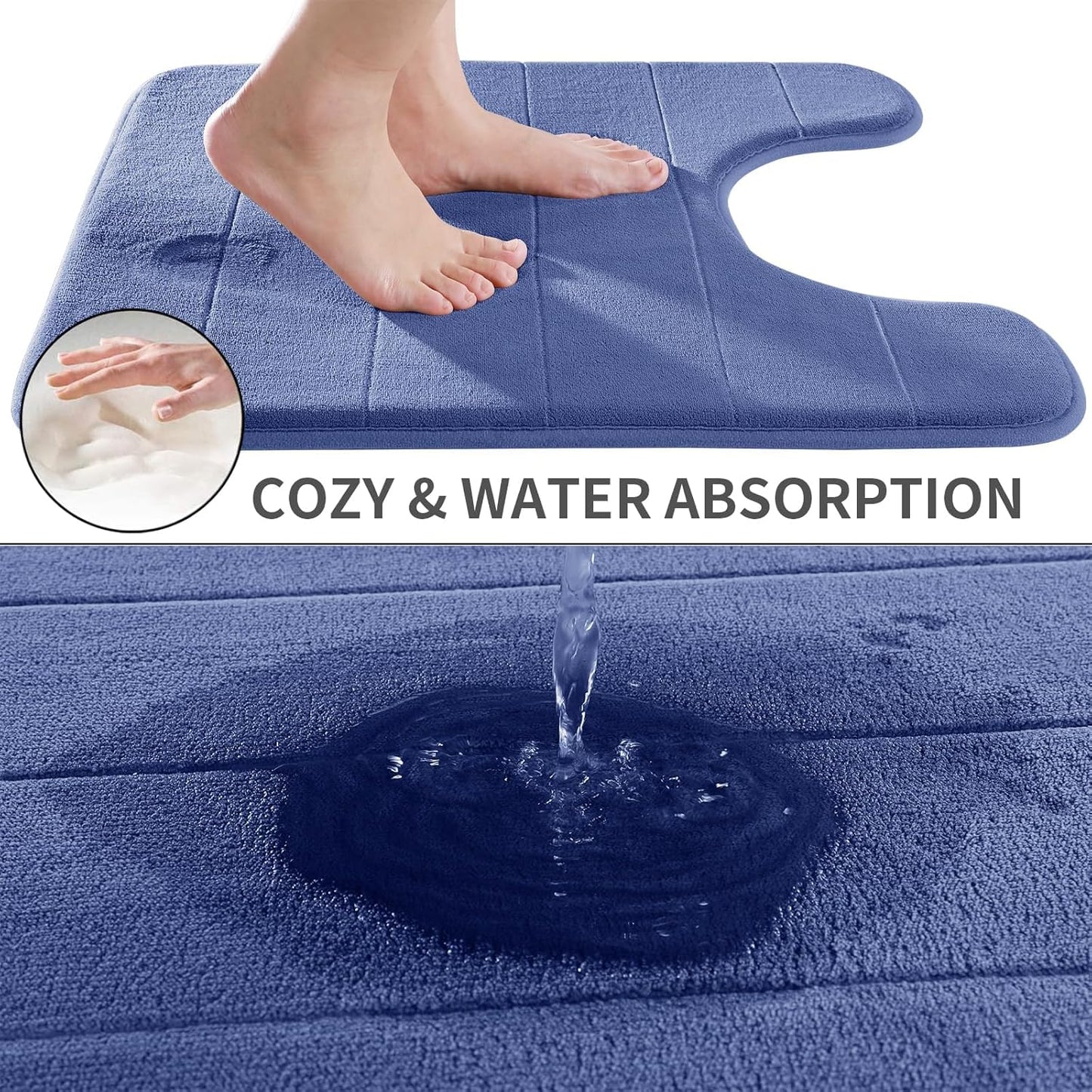 Yimobra Memory Foam Toilet Bath Mat U-Shaped, Soft and Comfortable, Super Water Absorption, Non-Slip, Thick, Machine Wash and Easier to Dry for Bathroom Commode Contour Rug, 24 X 20 Inches, Navy Blue
