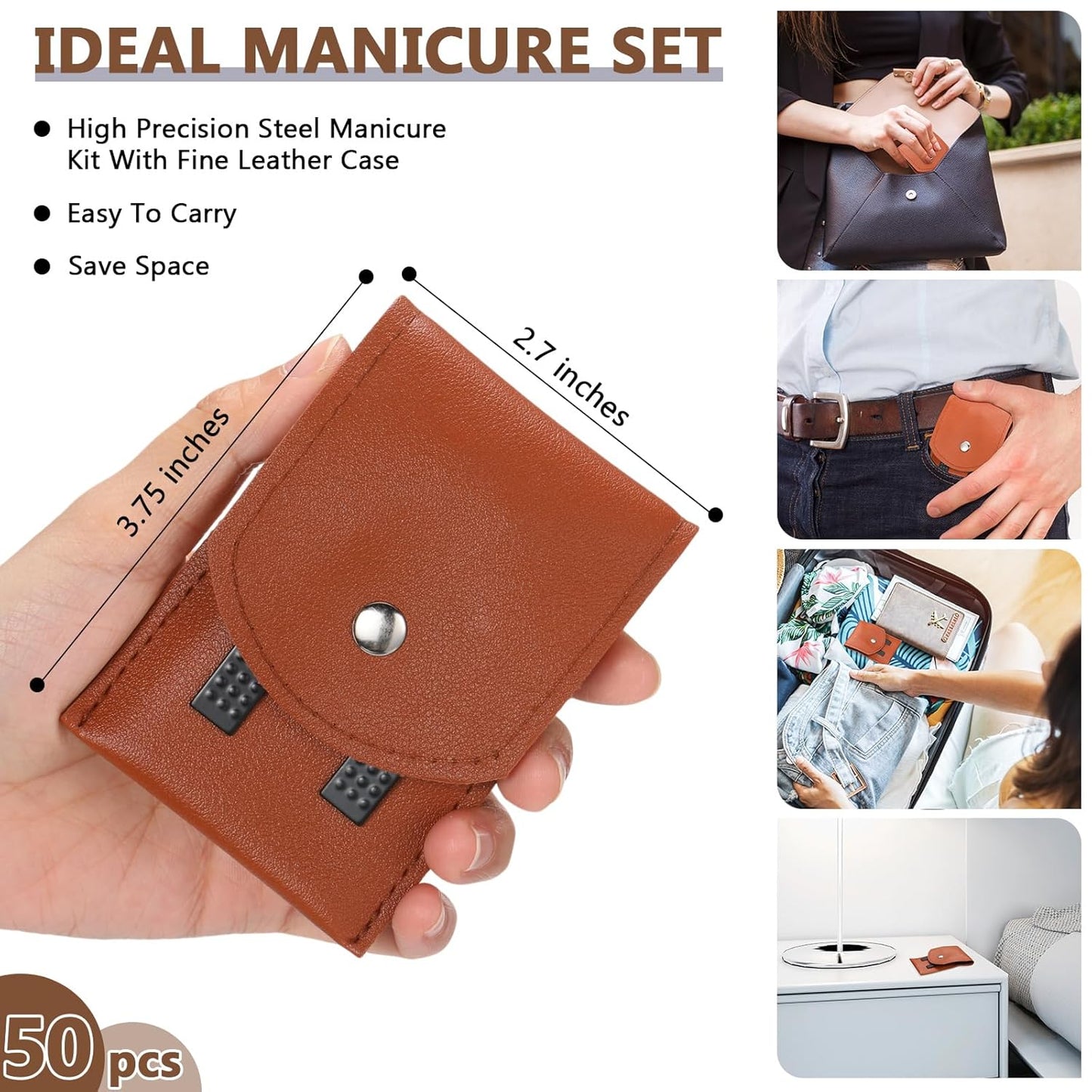 Geosar 50 Set Travel Manicure Kit Nail Clippers Pedicure Professional Nail Care Tools Stainless Steel Grooming Set with Portable Travel Case Gifts for Mother Father(Brown)