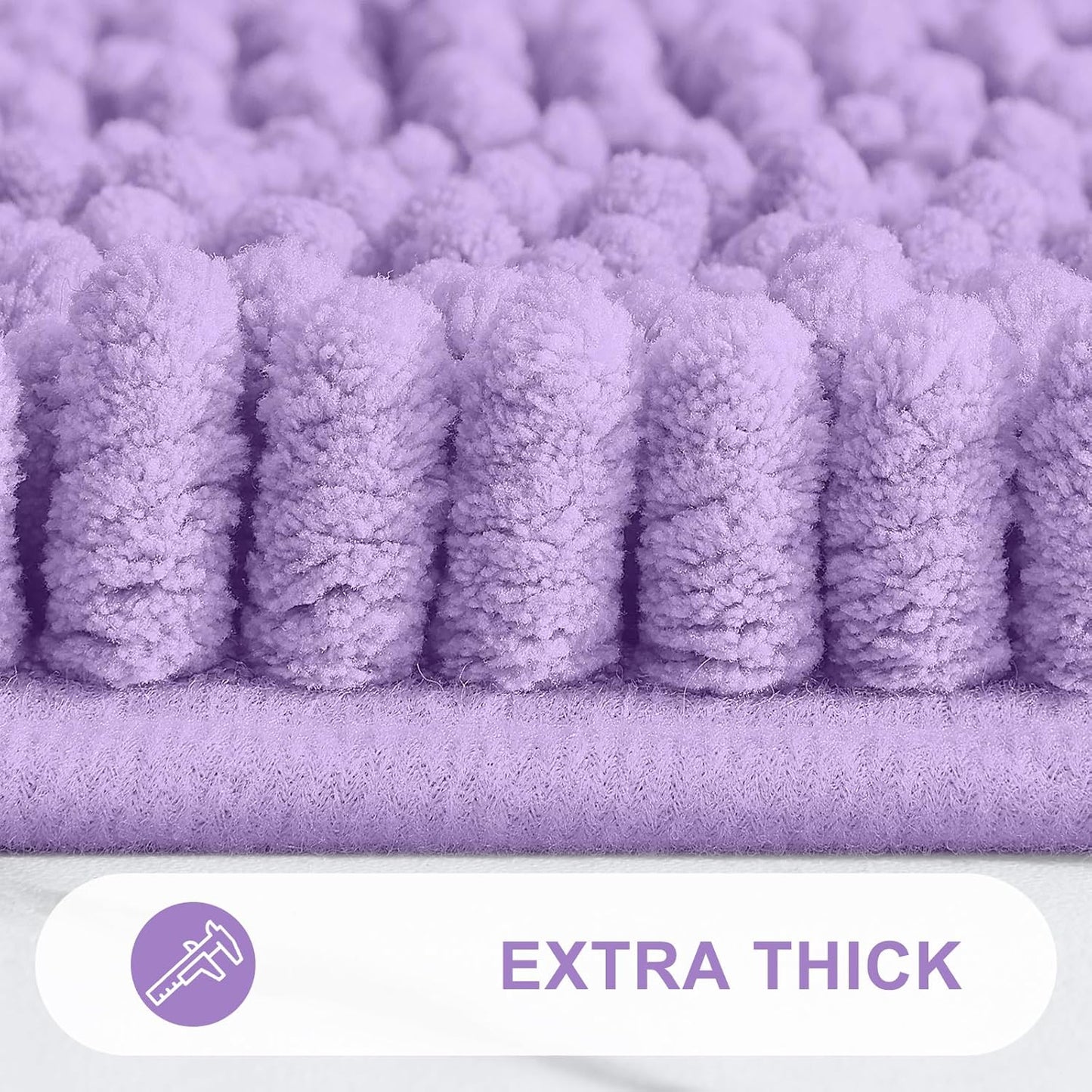 Grandaily Chenille Striped Bathroom Rugs 47x24, Extra Thick and Absorbent Bath Mats, Non-Slip Soft Plush Shaggy Shower Carpet, Machine Wash Dry, Bath Rug for Bathroom, Purple