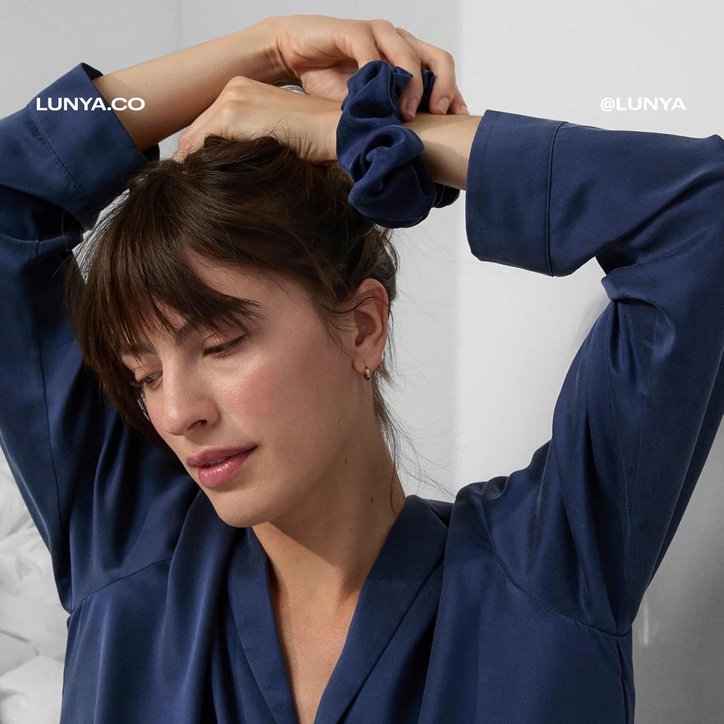 Lunya Washable Silk Scrunchies - Mulberry Silk Hair Ties - Deep Blue - One Size Fits Most