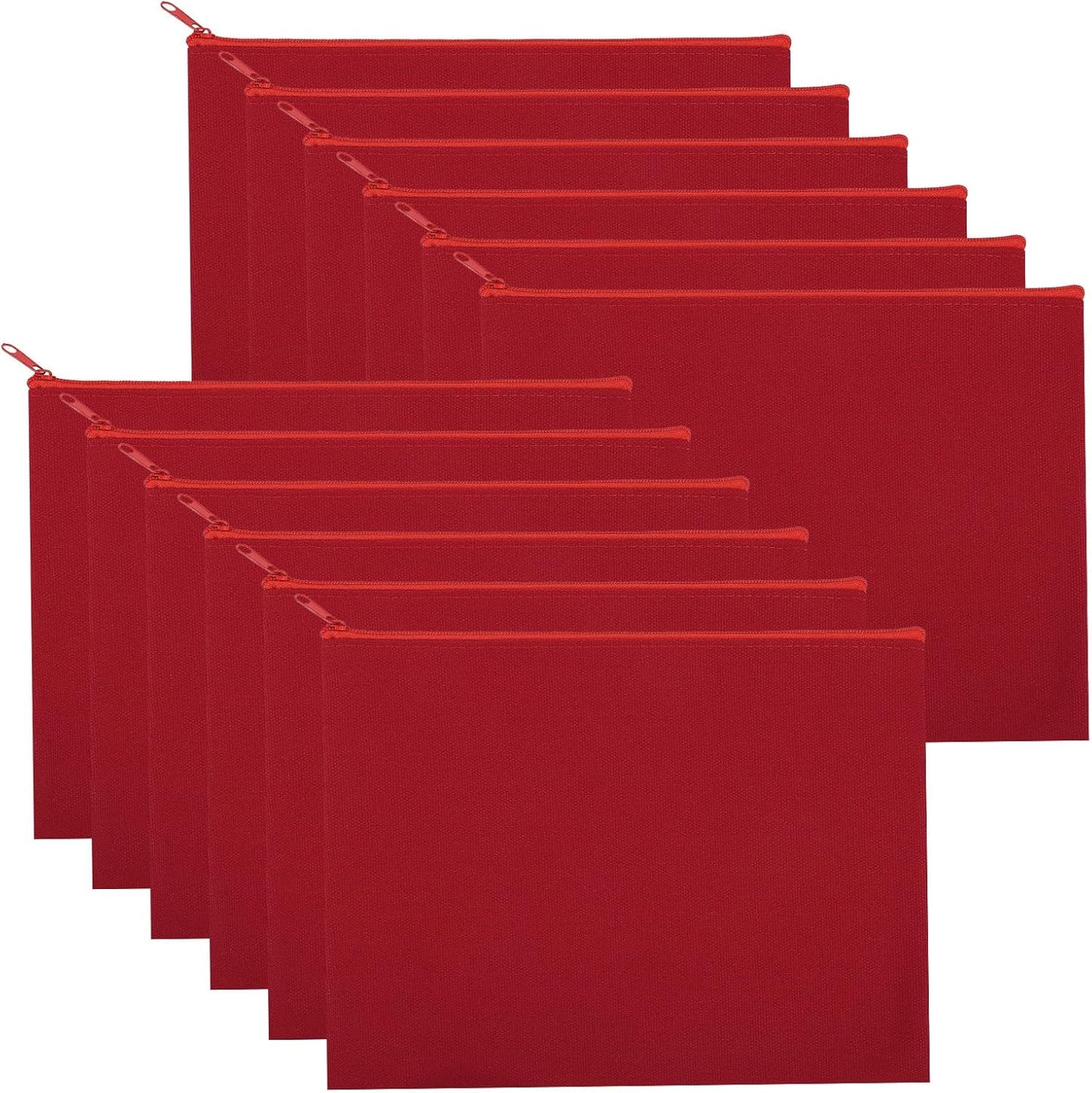 12 Pieces Cotton Canvas Makeup Bag, Multipurpose Cosmetic Bag with Zipper Travel Toiletry Pouch, Blank DIY Craft Bag (Red, L)