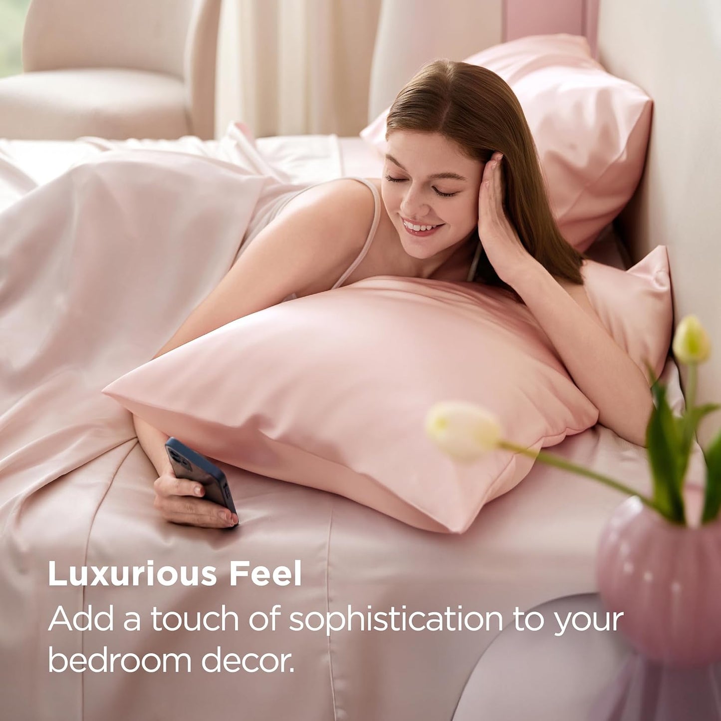 Bedsure King Size Satin Pillowcase Set of 2 - Coral Silky Pillow Cases for Hair and Skin with Envelope Closure, Similar to Silk Pillow Cases, Gifts for Women Men, 20x36 Inches, 2pcs